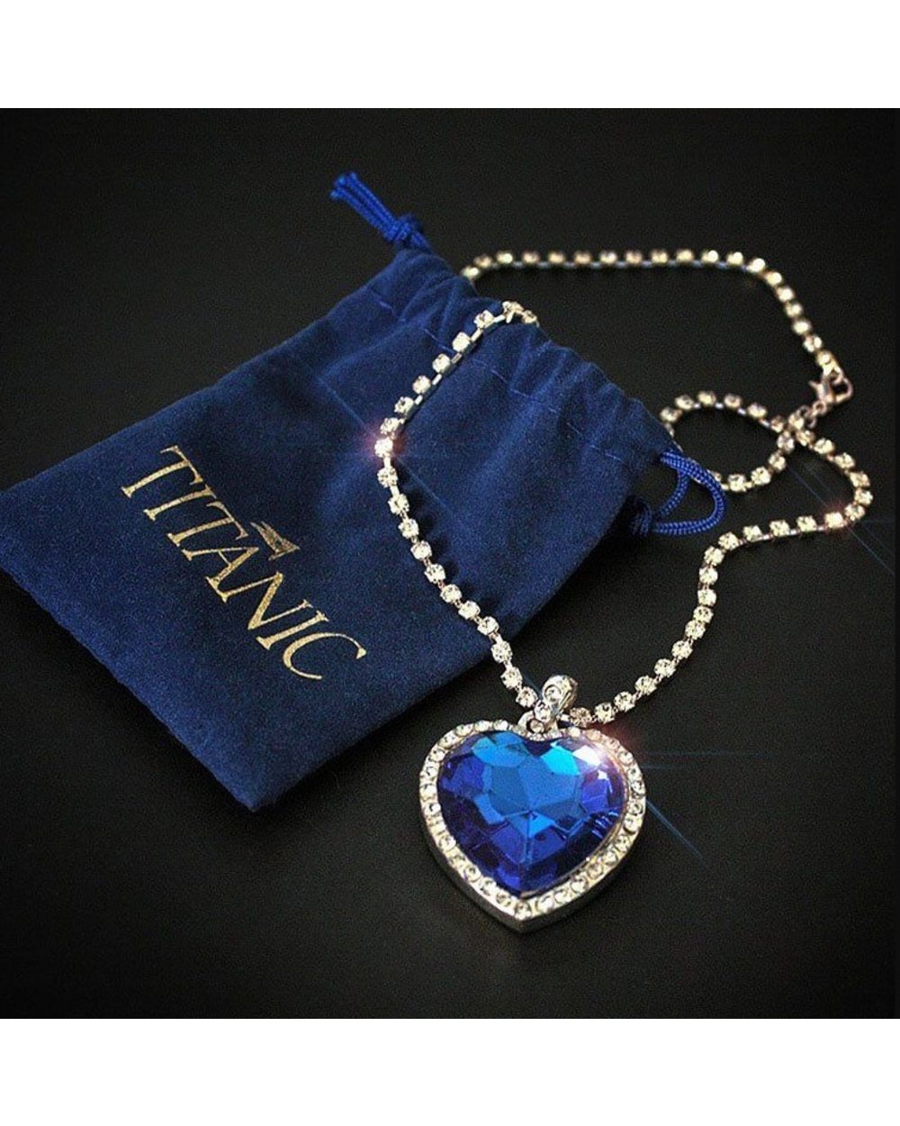 Titanic Heart of Ocean Blue Heart Pendant Necklace + Velvet Bag Love Forever Jewelry front-0