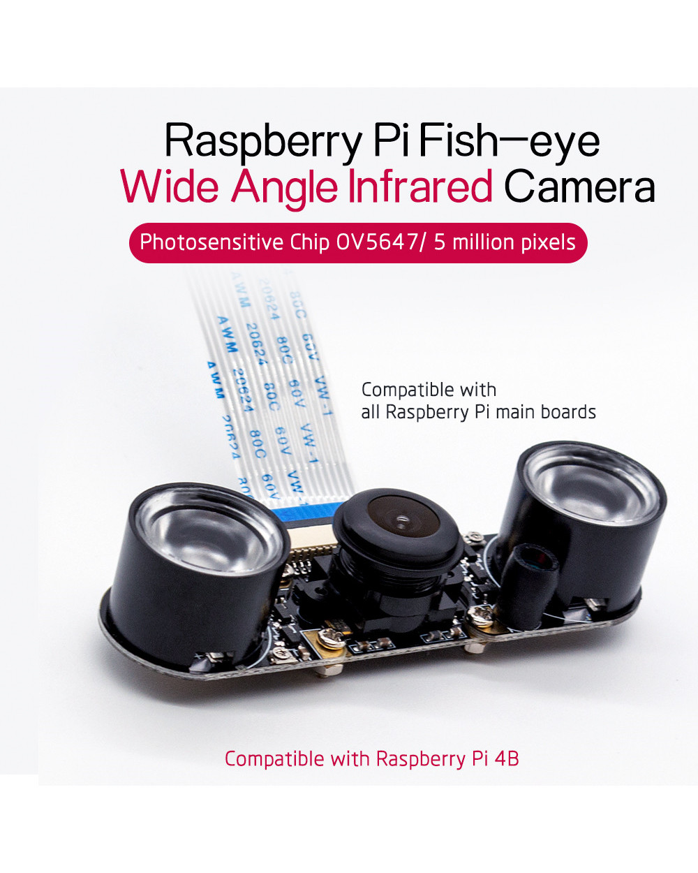 Raspberry Pi4b Ir Camera Night Vision Focal Adjustable 5Mp 1080P Fish Eye Wide Angle Camera Module Compatible With All front-0