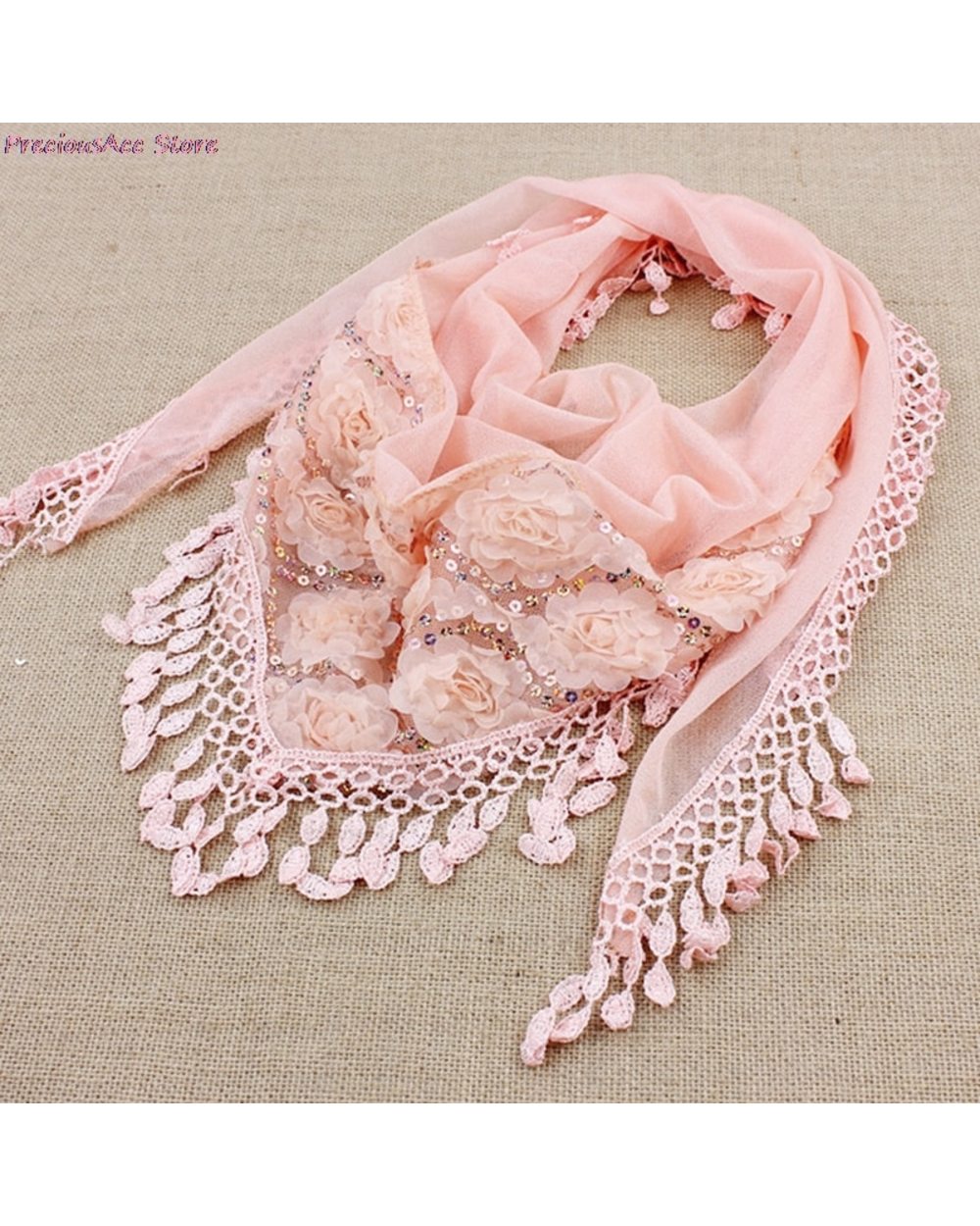 1Pc New Fashion Female Women Tassel Shawls And Scarves Autumn Women Silk Flower Lace Triangle Pendant Scarf Fashion Wom front-0