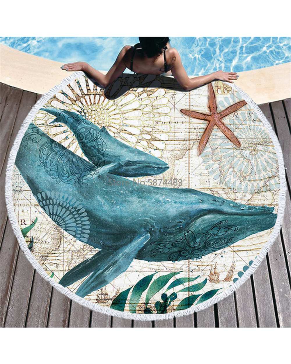 Ocean Tassel Round Bath Towel Beach Towel Microfiber Travel Compression Shower Bath Towel Adult Bath Towel front-2