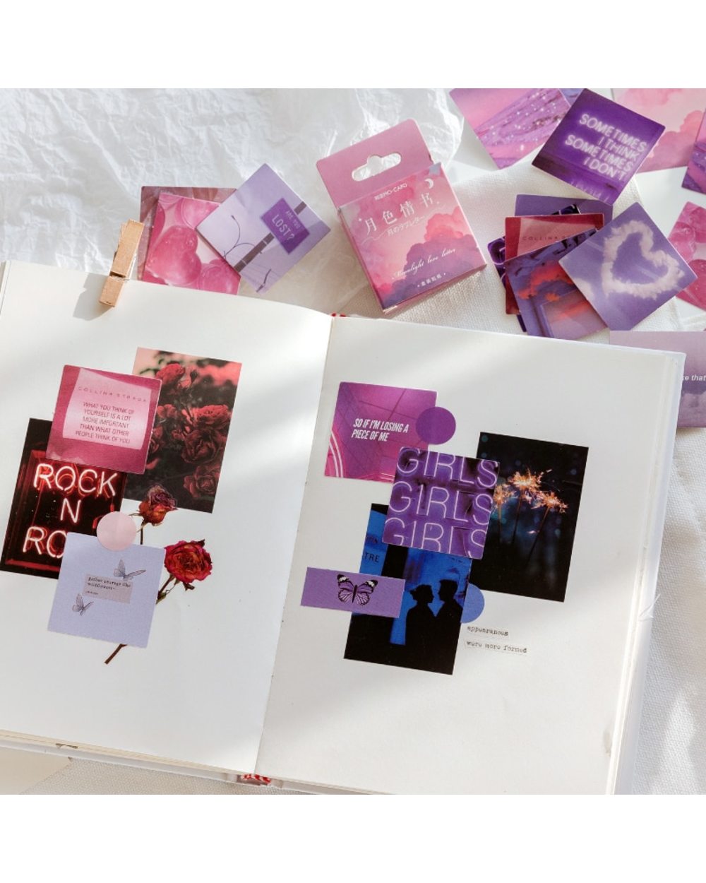 Aesthetic Pink & Purple Scrapbook Love Stickers for Notebooks and Journals front-3