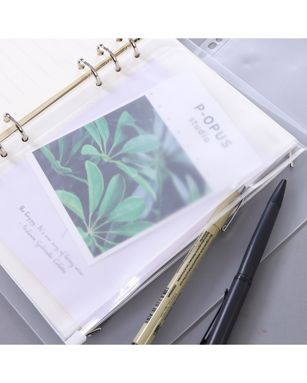 Convenient Clear Pvc A5 A6 A7 Binder Pockets Clear Zipper Folders For 6-Ring Notebook Binder Files Reports Binder front-3