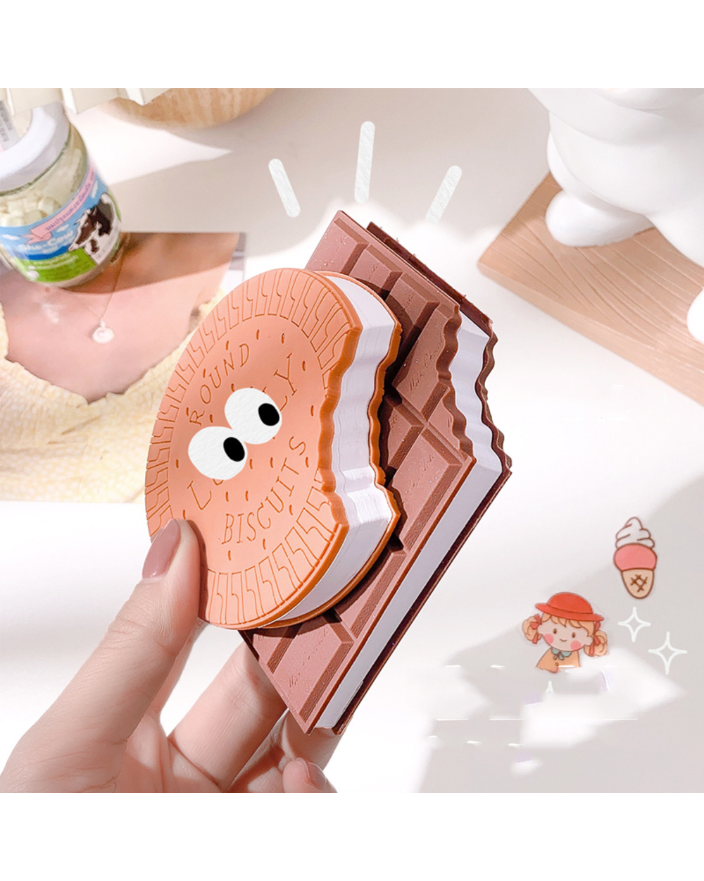 80 Sheets Creative Chocolate Shape Sticky Notes Notebooks Memo Pads Kawaii Mini Blank Notepad Child School Supplies Cut front-0