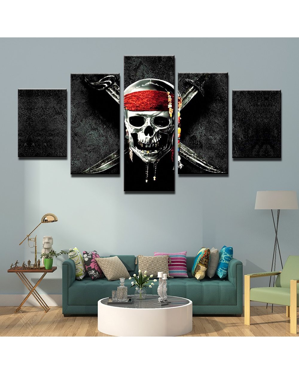 Painting Skull Pirates Picture Print 5 Panel Canvas Art Wall Decor front-1