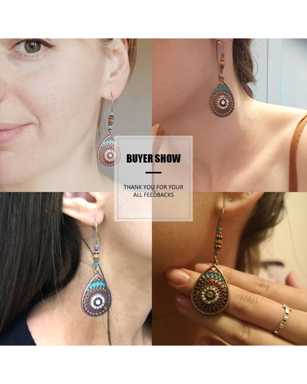 Vintage Boho India Ethnic Water Drip Hanging Dangle Drop Earrings for Women Female Jewelry Accessories front-3
