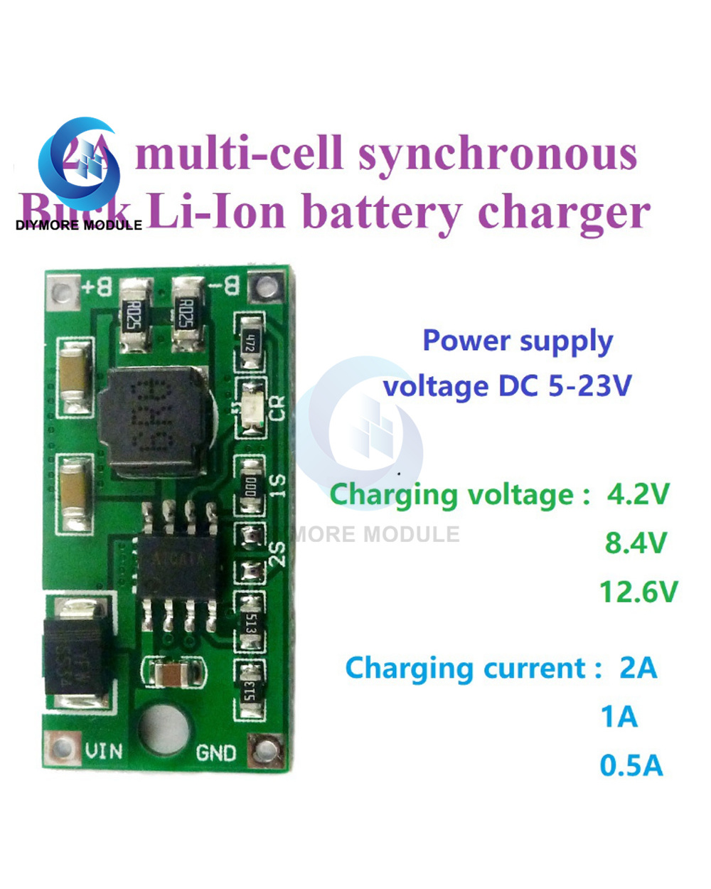 2A Multi-Cell Synchronous Buck Li-Ion Charger Dc 5-23V To 4.2V 8.4V 12.6V For 3.7V 7.4V 11.1V 18650 Lithium Battery front-1