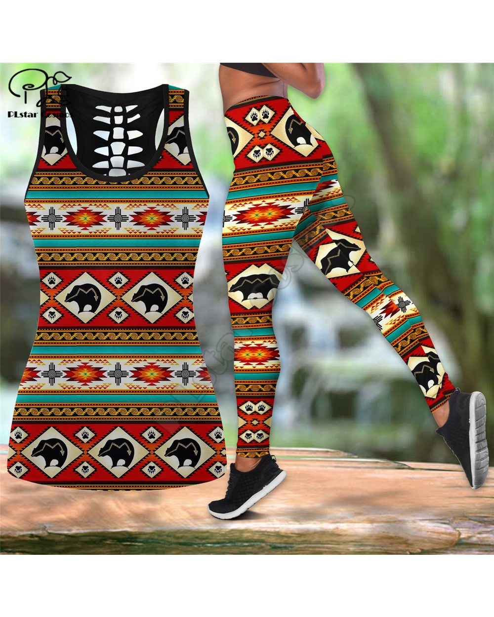 Workout Pants geometry horse 3D Printed Hollow Tanktop sexy Yoga Suit Fitness Soft Legging front-3
