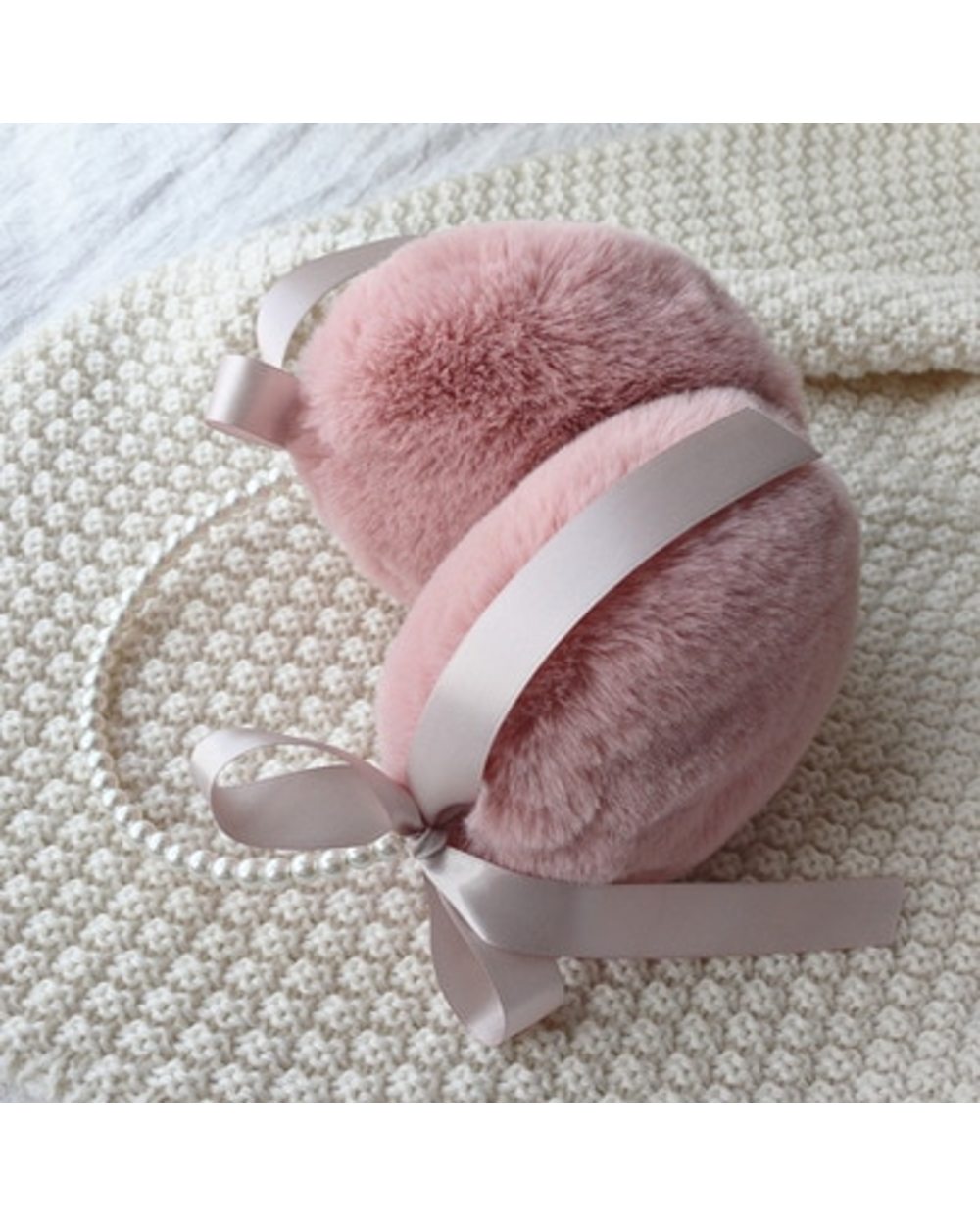 1Pcs Ribbon Pearl Earmuffs Cute And Winter Keep Warm Comfortable Unisex Warmers Imitation Rabbit Plush Ear Muff Kids Ad front-3