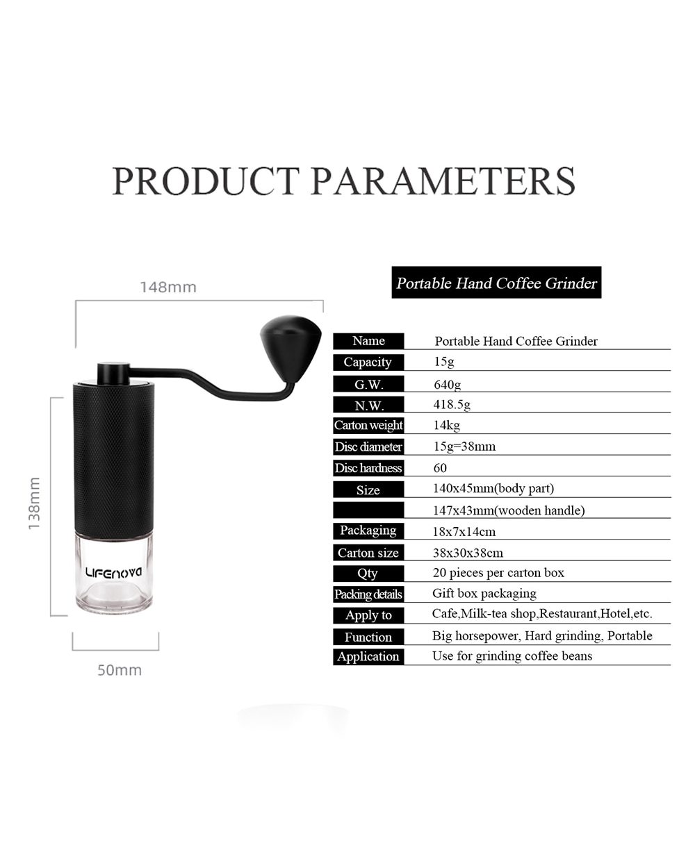 38Mm Manual Coffee Grinder Stainless Steel Coffee Mill front-5