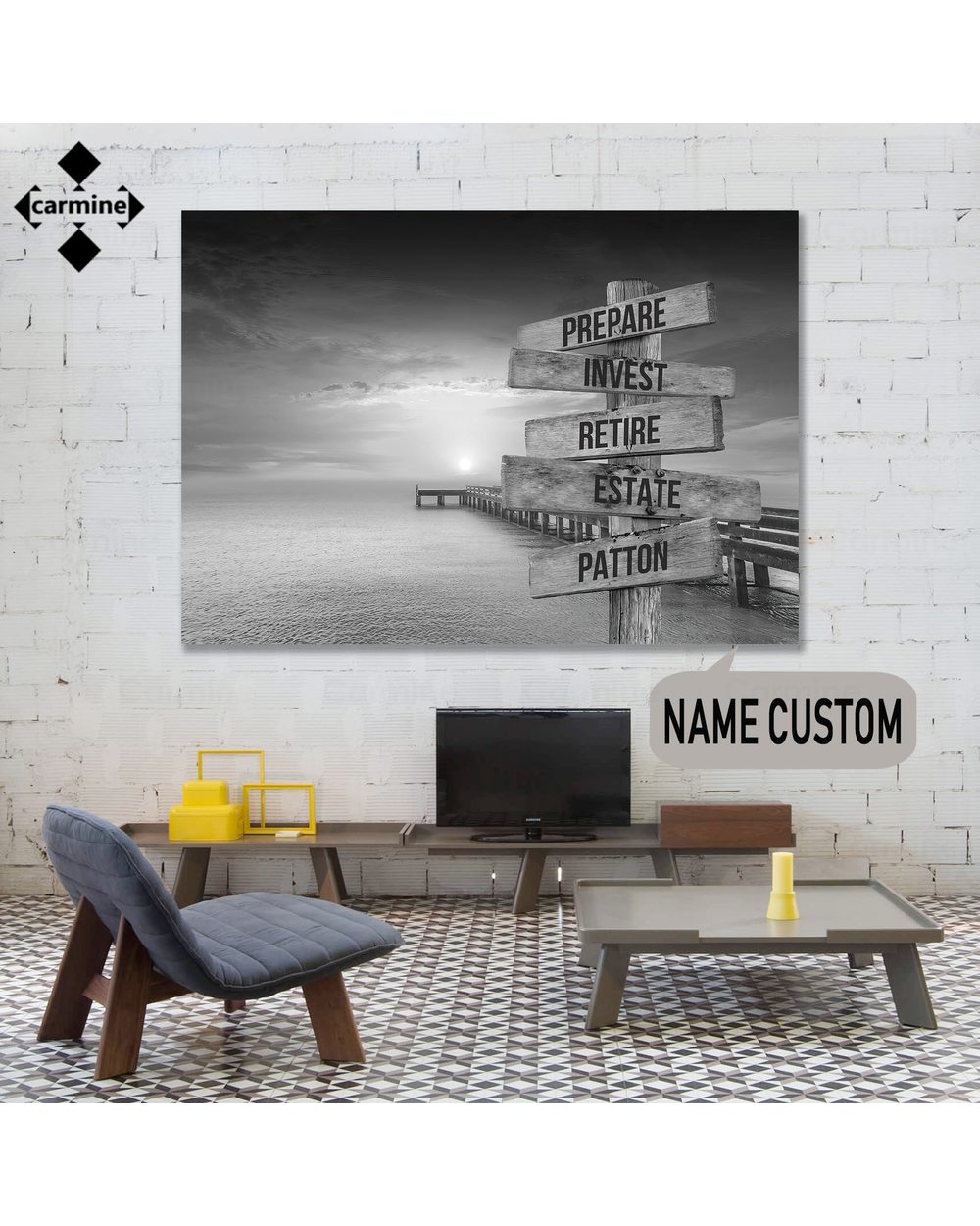 Custom Wall Art Custom Name Canvas Painting Black and White Canvas Art Road Sign Posters and Prints Couple Gifts f front-1