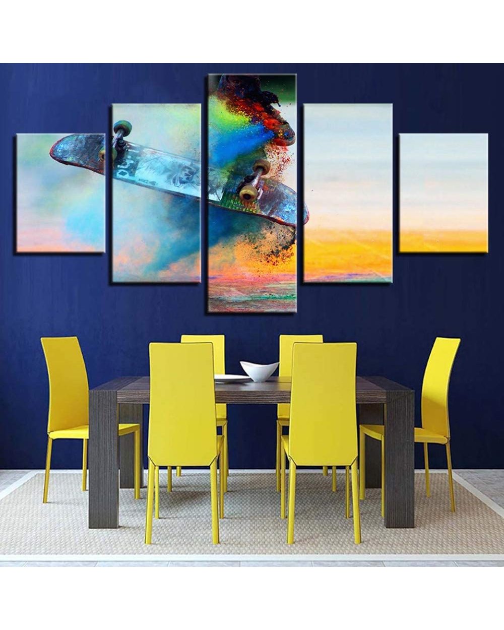 Popular Skateboard Dust Color Abstract Picture Print Sports 5 Panel Canvas Art Wall Decor front-0