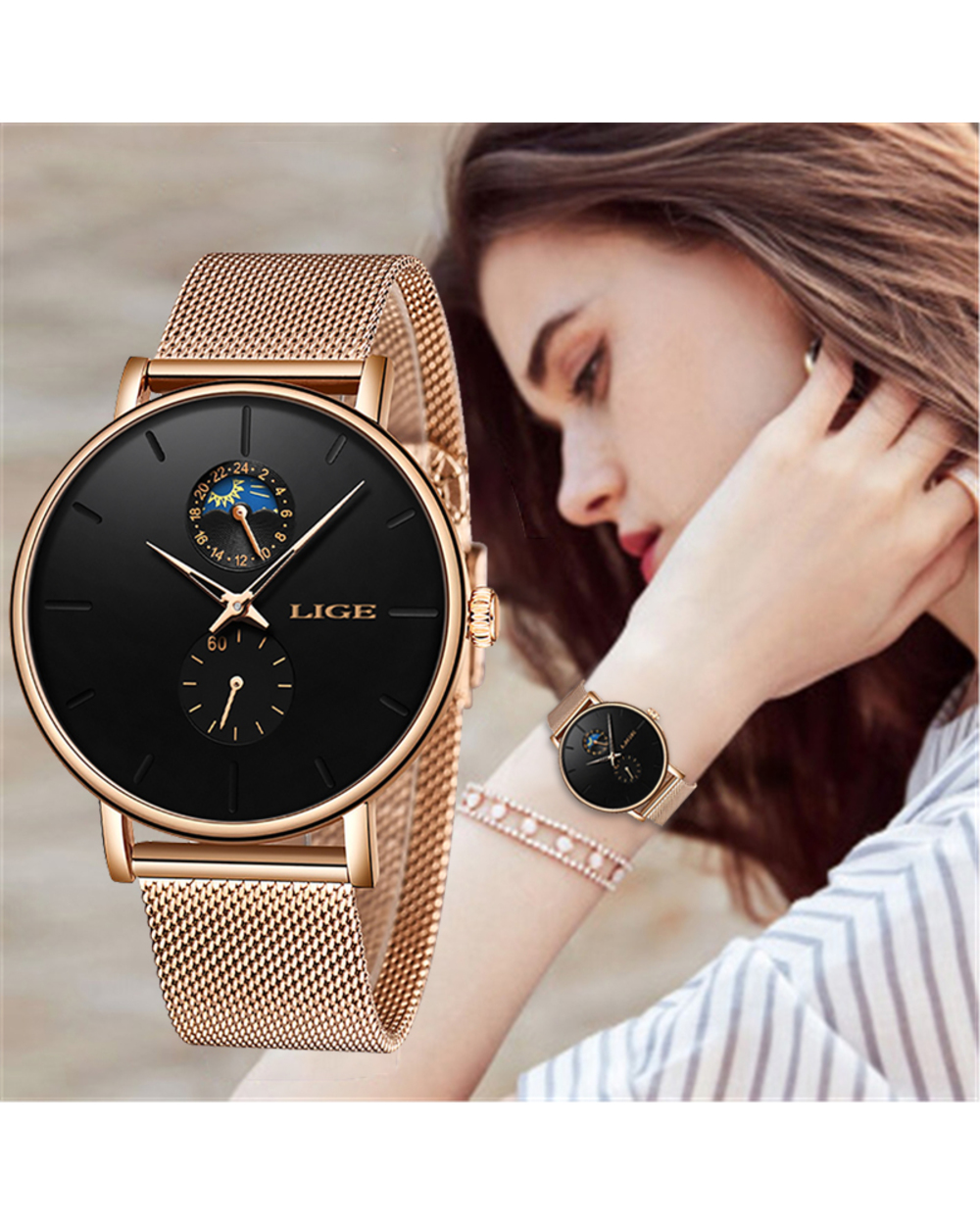 Lige New Women Luxury Brand Watch Simple Quartz Lady Waterproof Wristwatch Female Fashion Casual Watches Clock Reloj Mu front-0