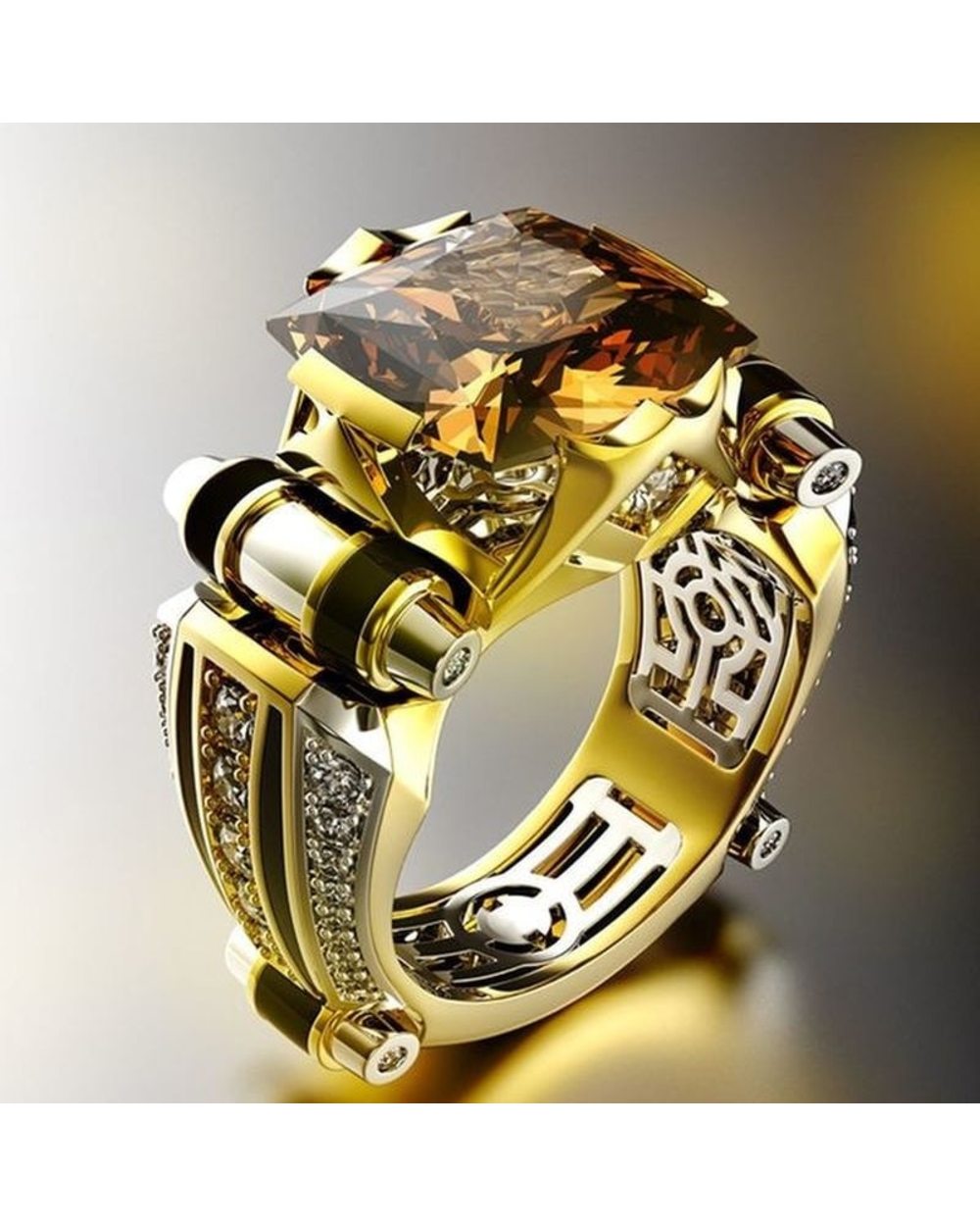 Vintage Jewelry Rings for Men Gothic Stainless Steel Ring Gold Color Fidget front-4