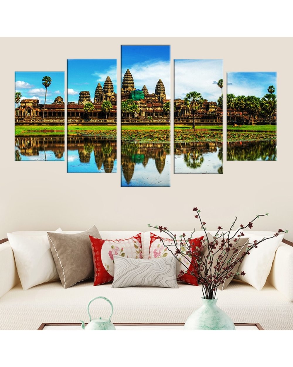 Cambodia Beautiful Sight Picture Print Scenery 5 Panel Canvas Art Wall Decor front-1