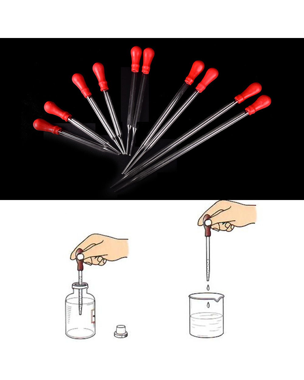 Medicine Dropper Durable Long Glass Experiment Medical Pipette Dropper Transfer Pipette Lab With Red Rub 9Cm/10Cm/12Cm/ front-5