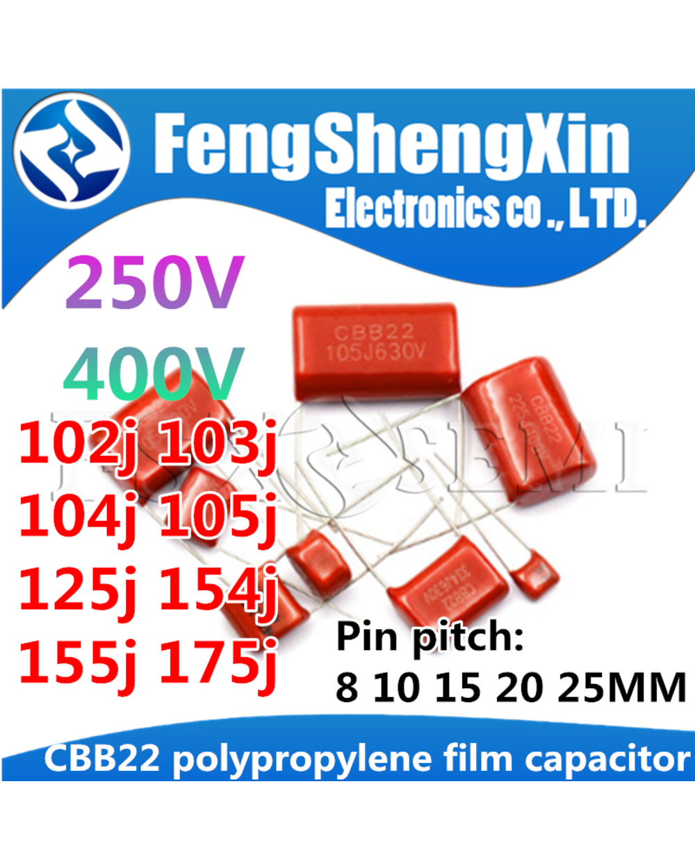 10Pcs Cbb22 Polypropylene Film Capacitor 250V 400V 0.1Uf 0.01Uf 1Uf 102J 103J 104J 105J 115J 125J 135J 154J 155J 175J front-0