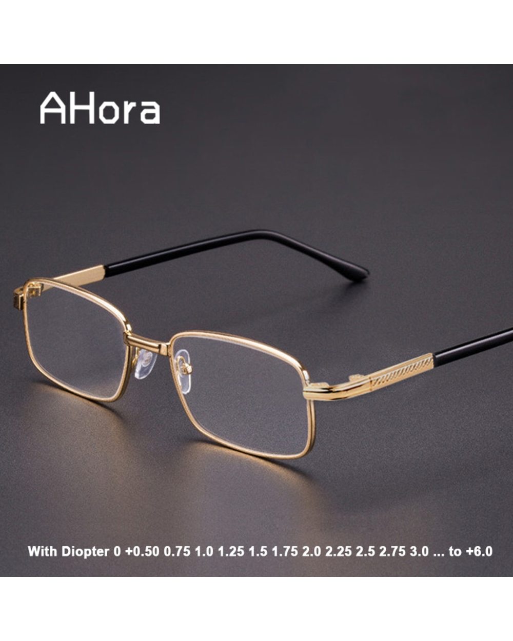 Ahora Men Glass Lens Metal Reading Presbyopia Glasses Anti-Fatigue With 0 +0.5 0.75 1.0 1.25 1.5 1.75 2.0 2.5 2.75 3.0 front-0