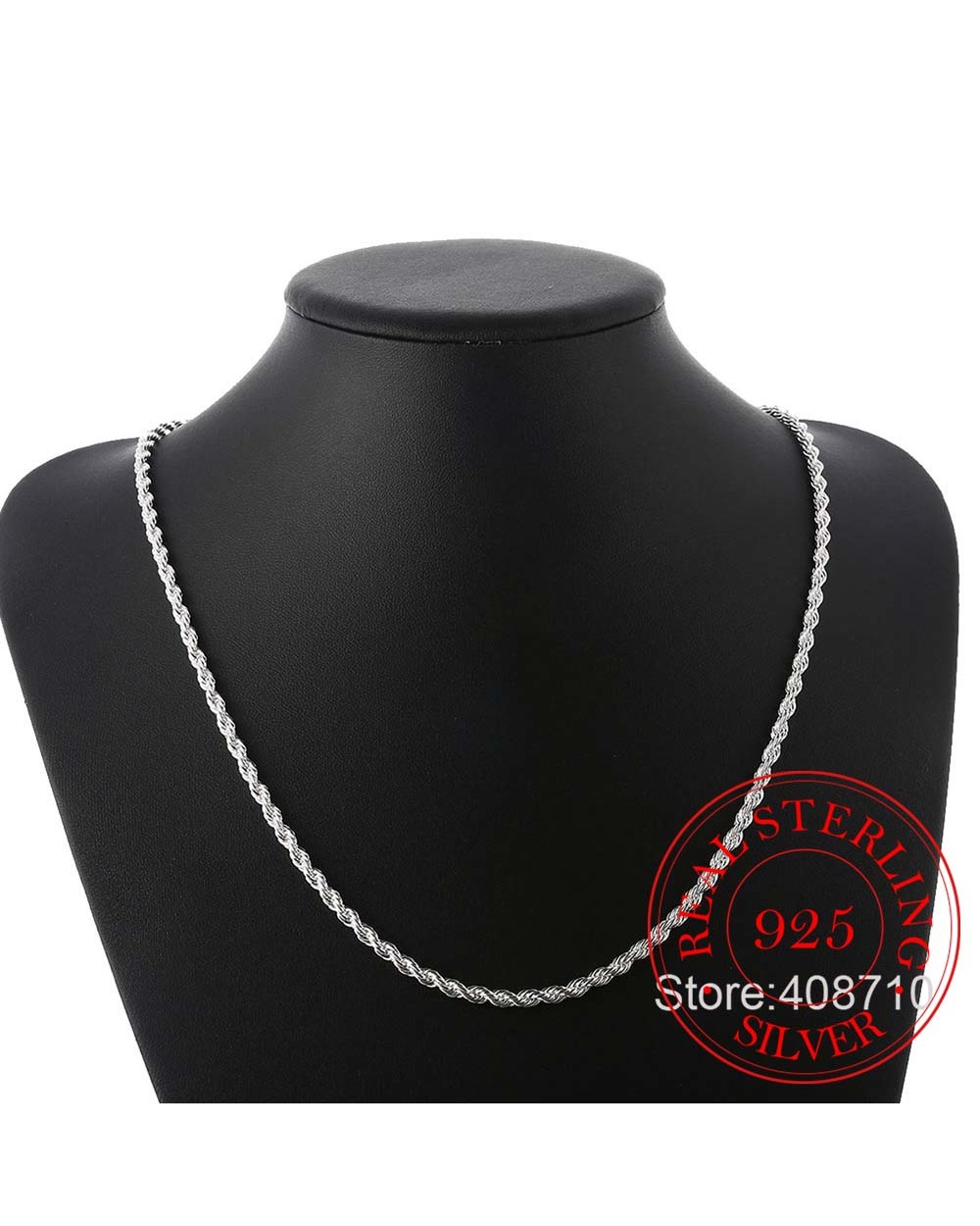 4Mm Twisted Chain 925 Sterling Silver Necklace Pendant For Women Men Vintage Jewelry front-1