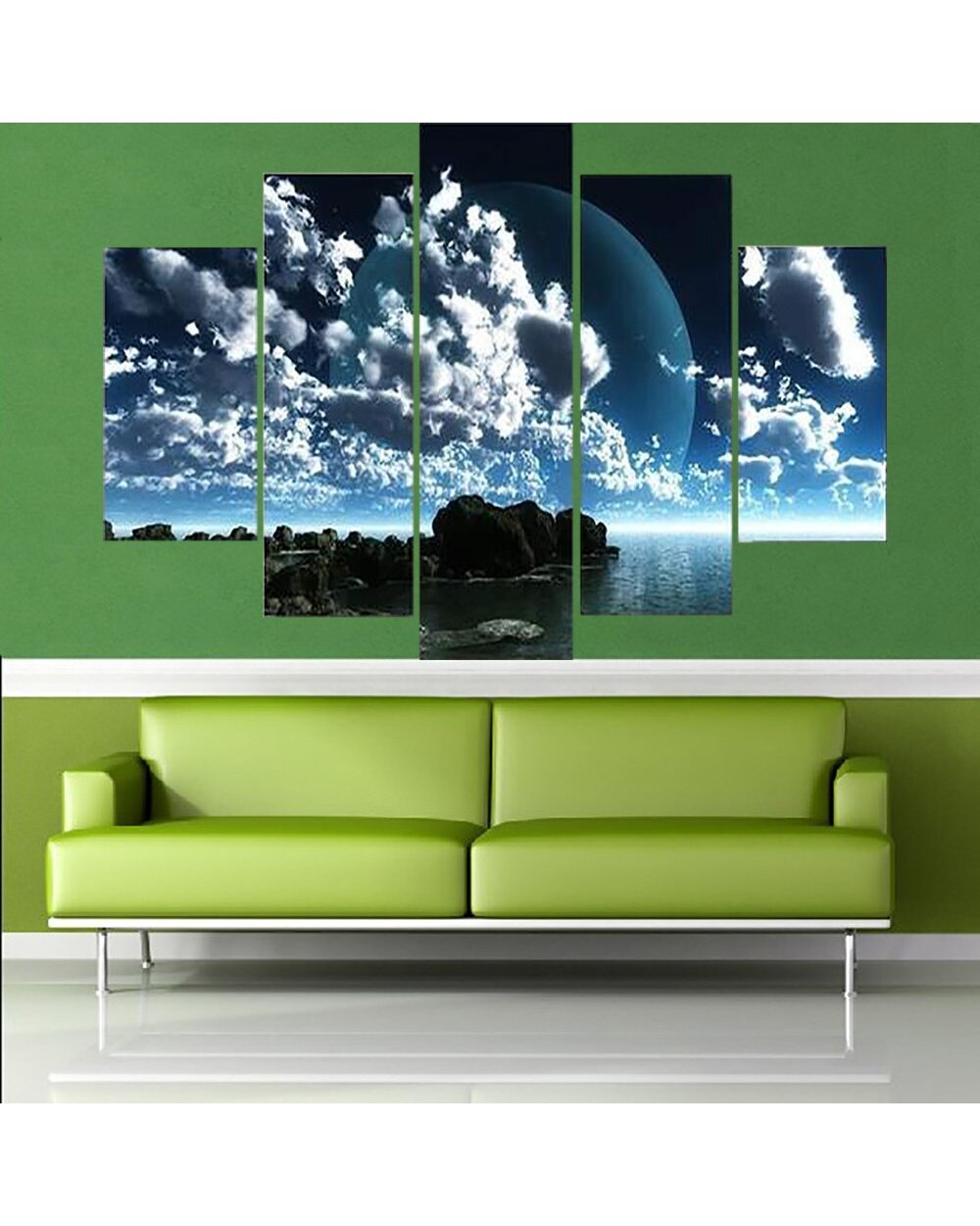 Seascape Poster Modern Night Sky Picture Print Nature 5 Panel Canvas Art Wall Decor front-0