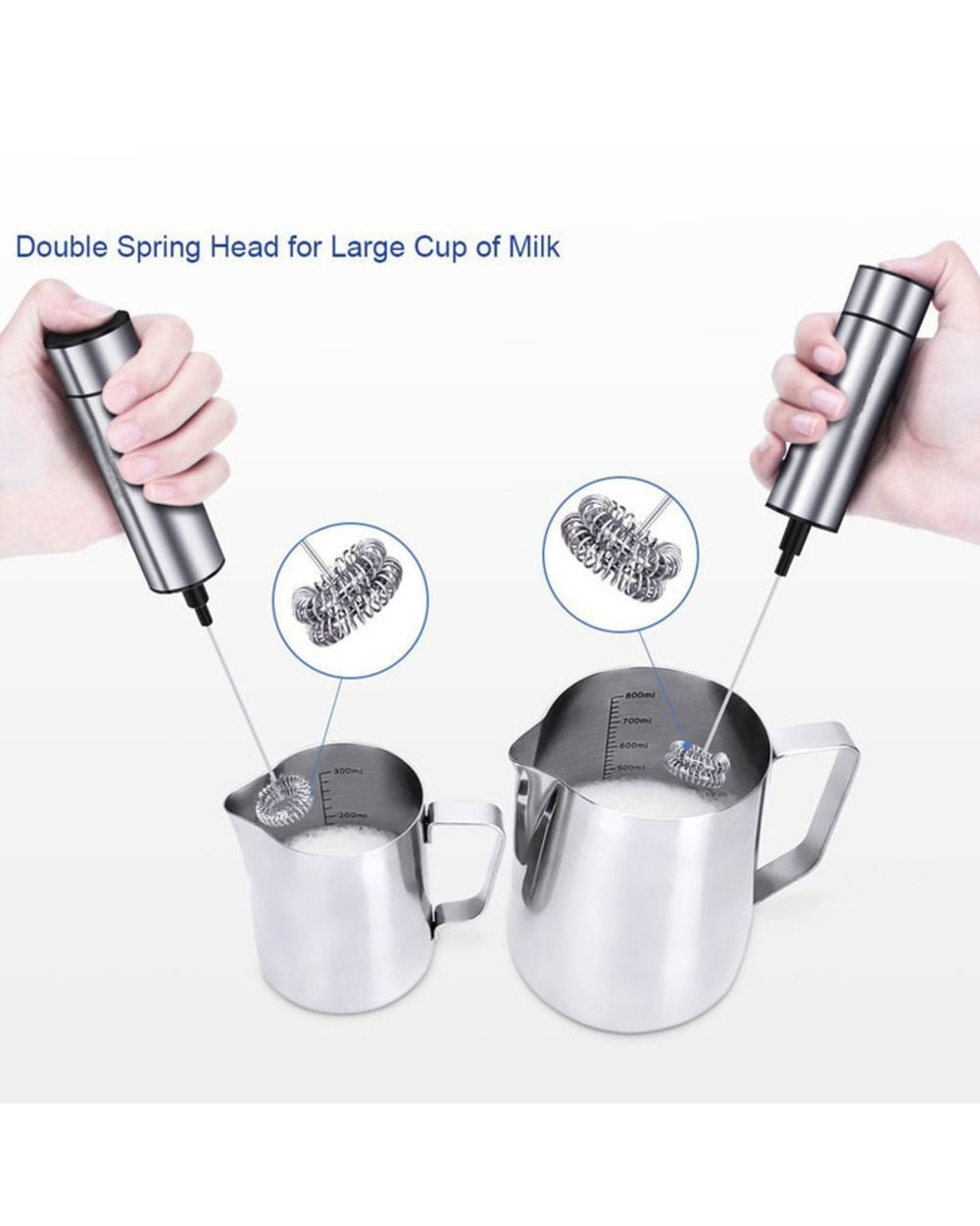Electric Milk Frother Wireless Handheld Electric Powerful Stainless Steel Spring Mixer Foam Whisk Maker For Coffee Capp front-3