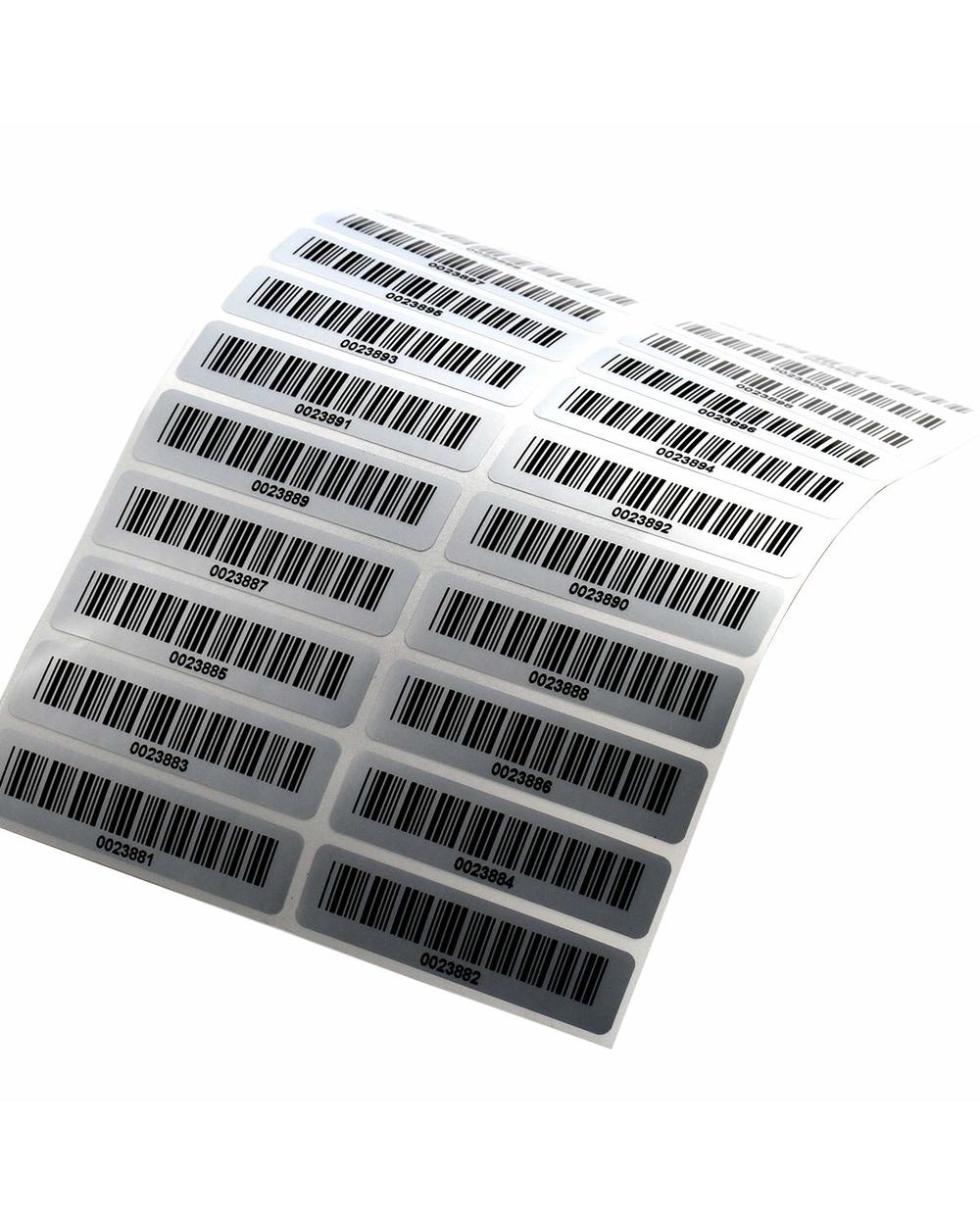 120Pcs/Lot Asset Tags Pre-Printed With Barcode Code39 Laebles Matte Silver Pet No Duplication Number No Fading Size 2&Q front-2