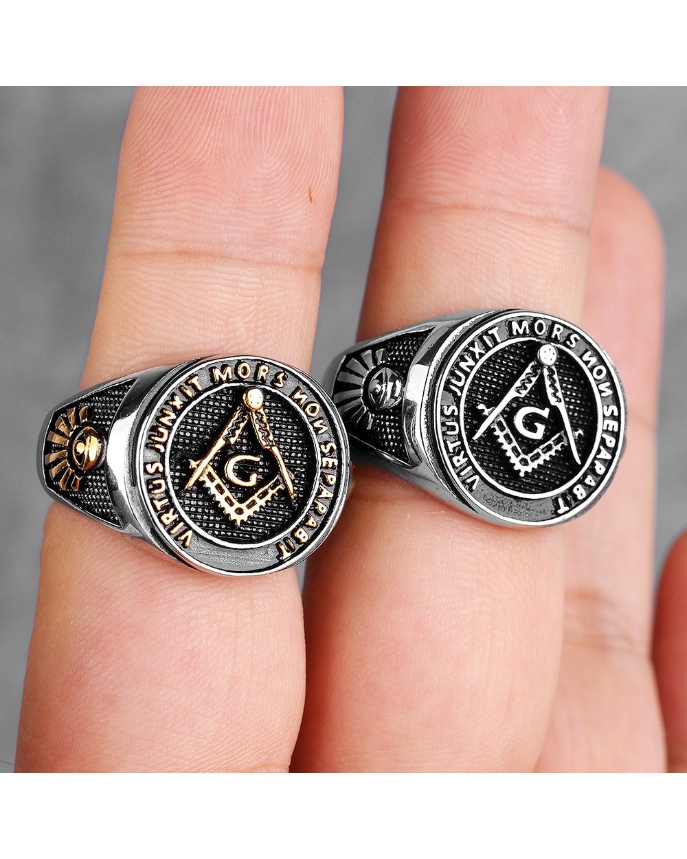 Freemasonry Skull Stainless Steel Masonic Rings front-4