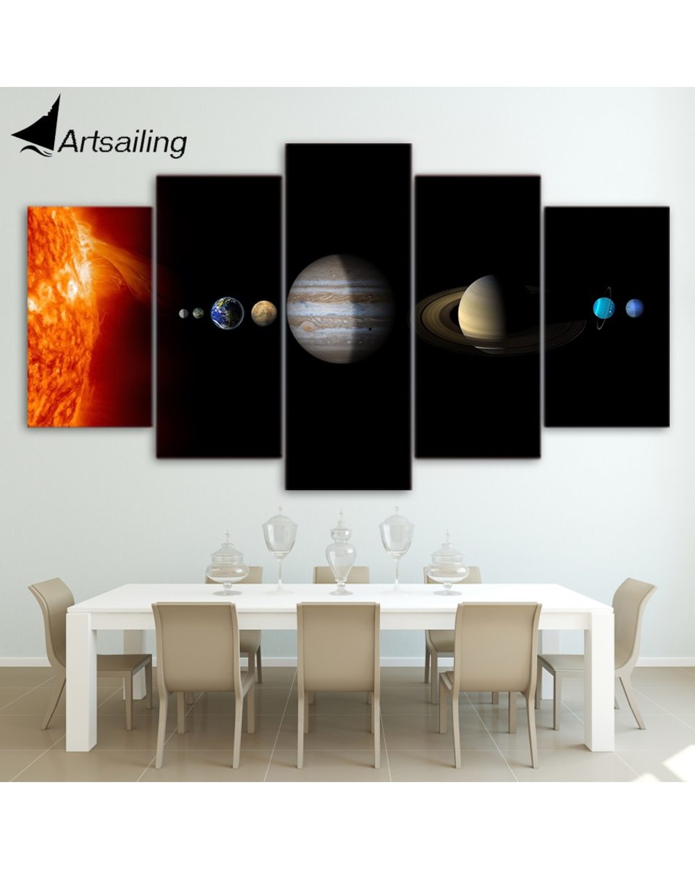 Solar System Space Fantasy Planet Modern Picture Space 5 Panel Canvas Art Wall Decor front-3