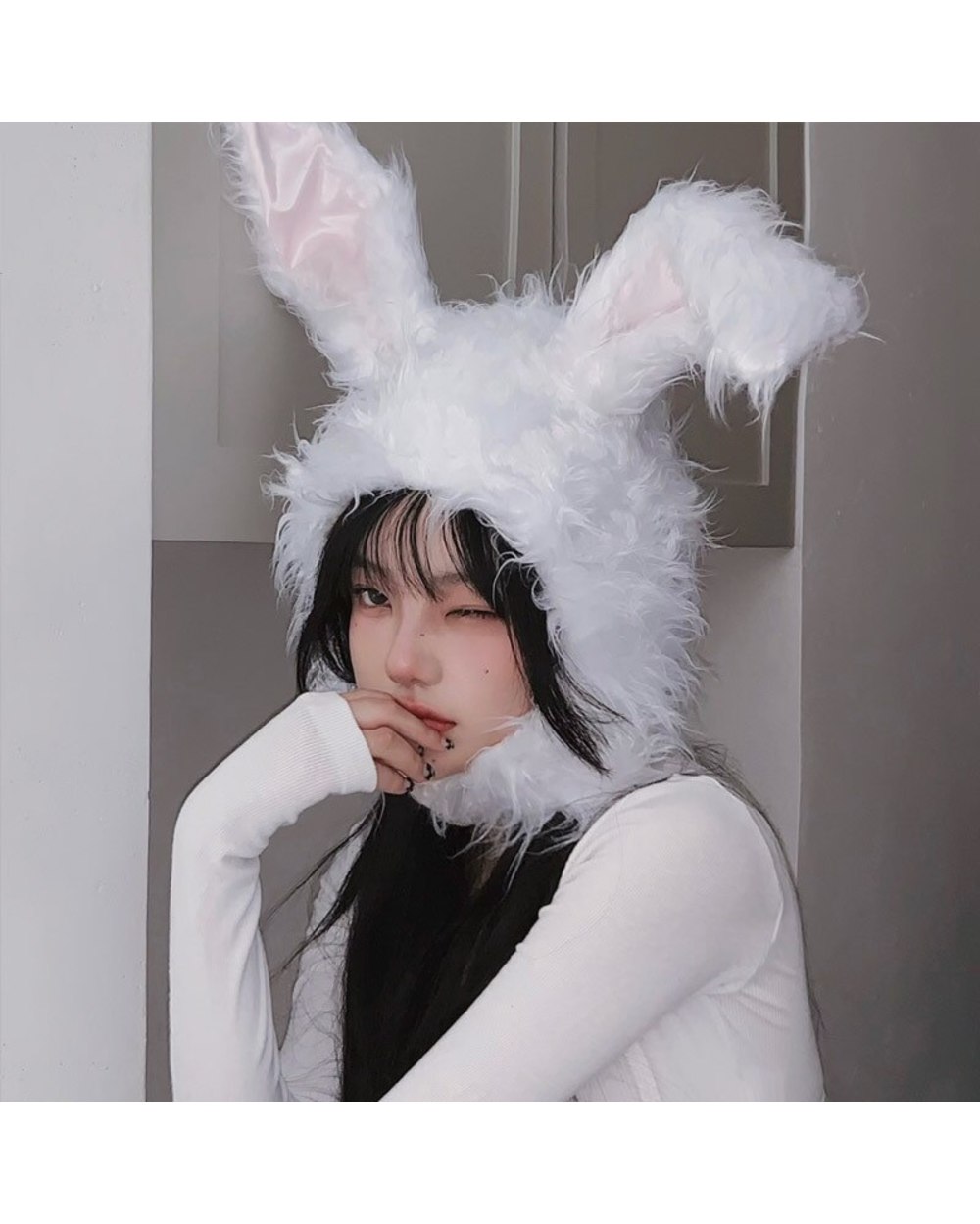 Kawaii Rabbit Bunny Ears Hat Women Girls Cute Earflap Cap Warm Head Warmer Winter Hat Girls Beanie front-4