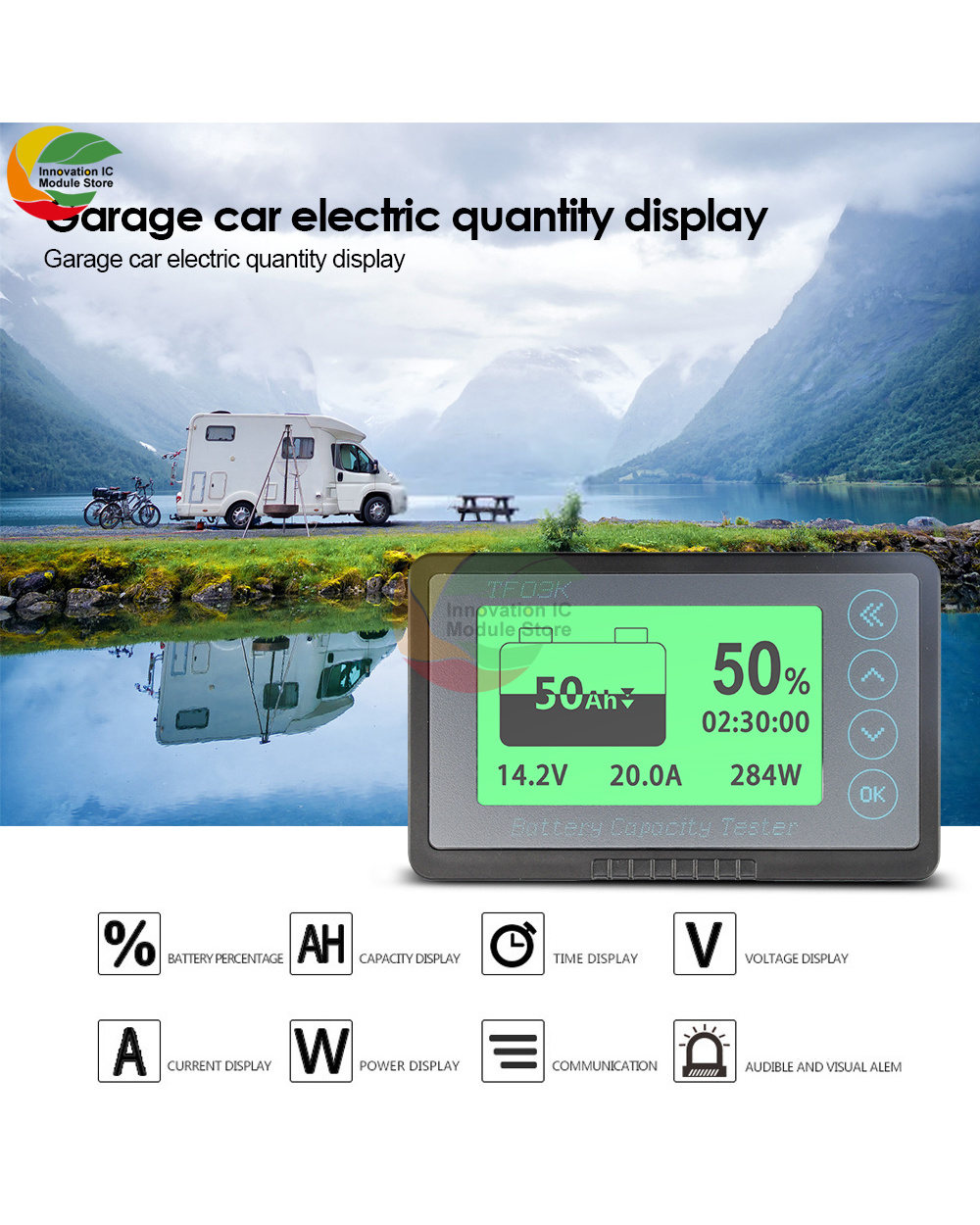 Tf03k With Shell Coulomb Counter Electric Car Rv Battery Gauge Display Dc Digital Display Voltmeter Capacity Detector D front-1