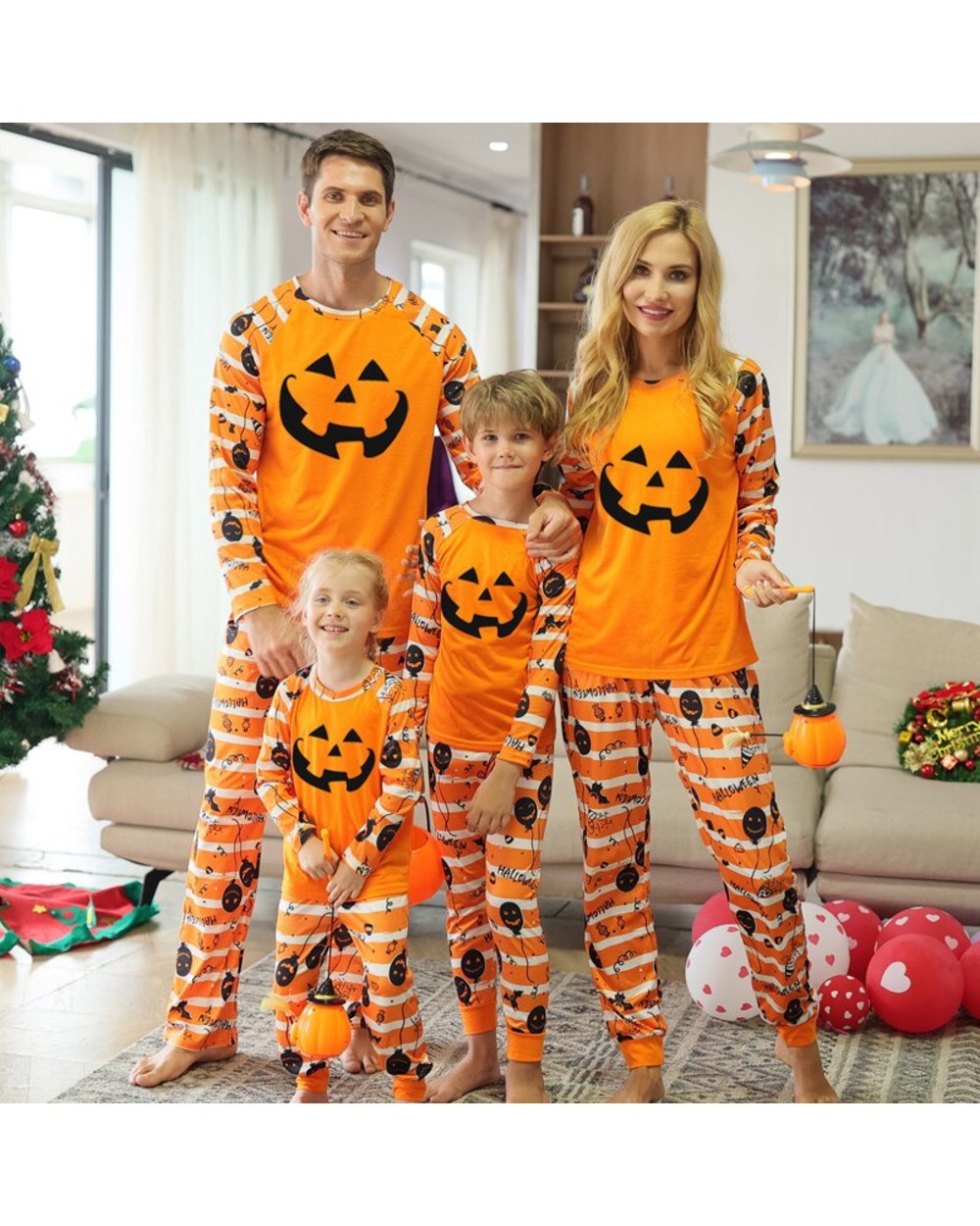 Family Christmas Matching Pajamas Set Mother Father Kids Clothes Family Look Outfit Baby Rompers Halloween Pyjamas front-1
