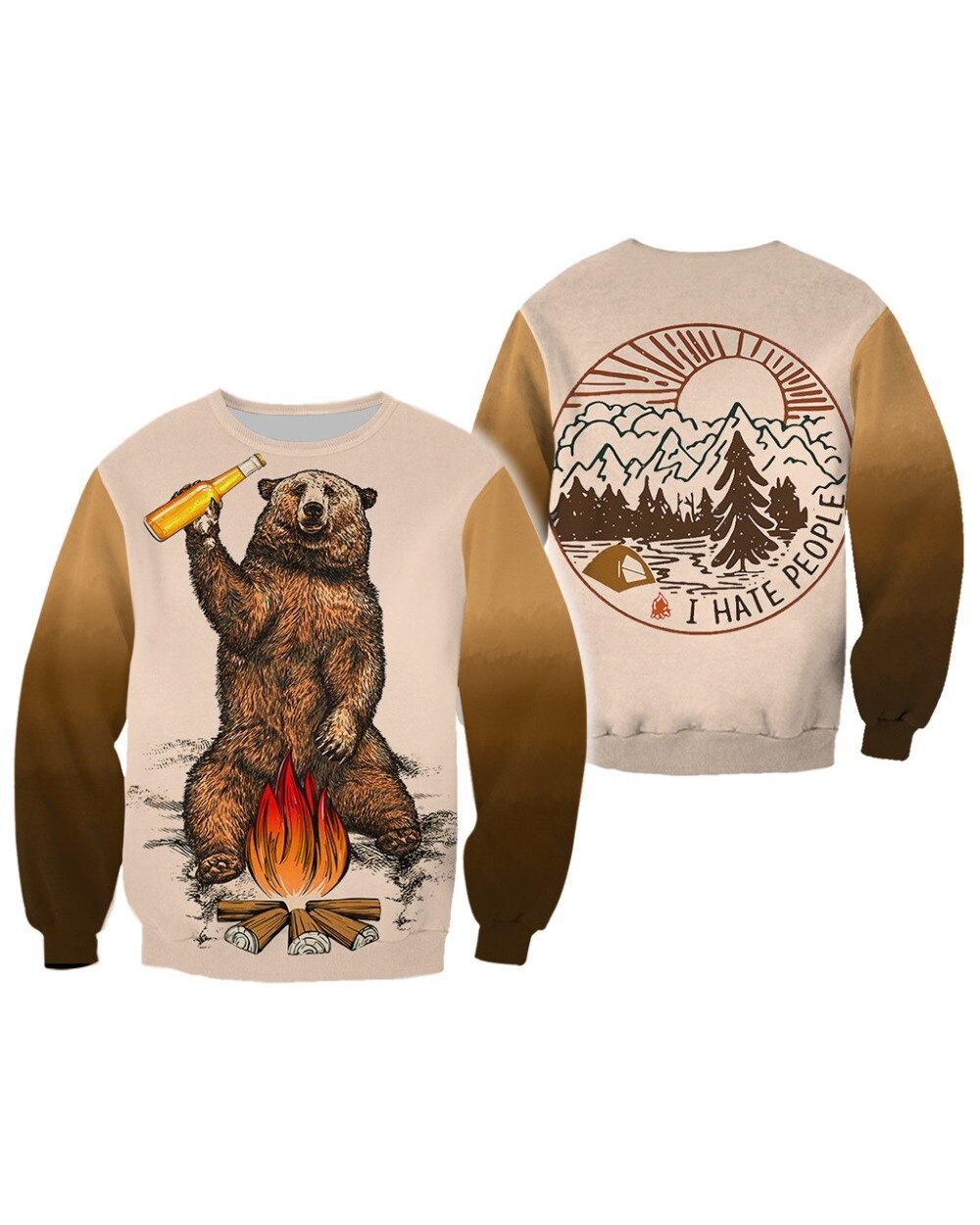 2020 Newest Fashion men Brown bear Beer Bonfire 3D Printed Hoodies Camping I Hate People Harajuku Hoodies tops R-034 front-1