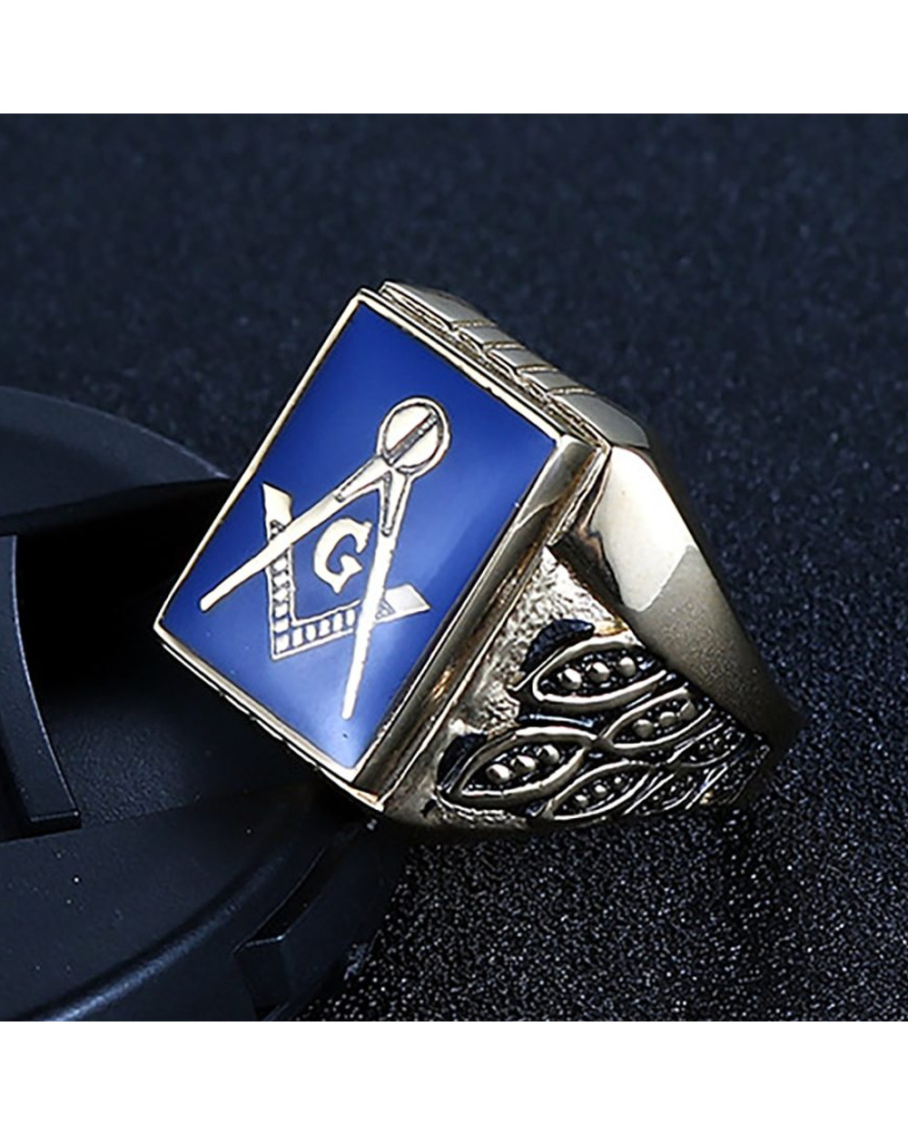 Stainless Steel Blue Retro Masonic Rings front-0