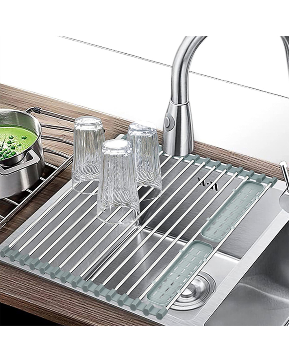Foldable Stainless Steel Dish Drainer Roll Up Dish Drying Rack Shelf Kitchen Sink Holder Organizer Bowl Tableware Plate front-1