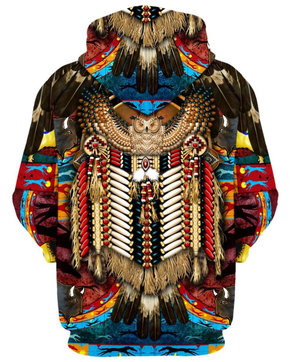 Hoodie Owl Native Feather Color 3D Print Hoodies front-1