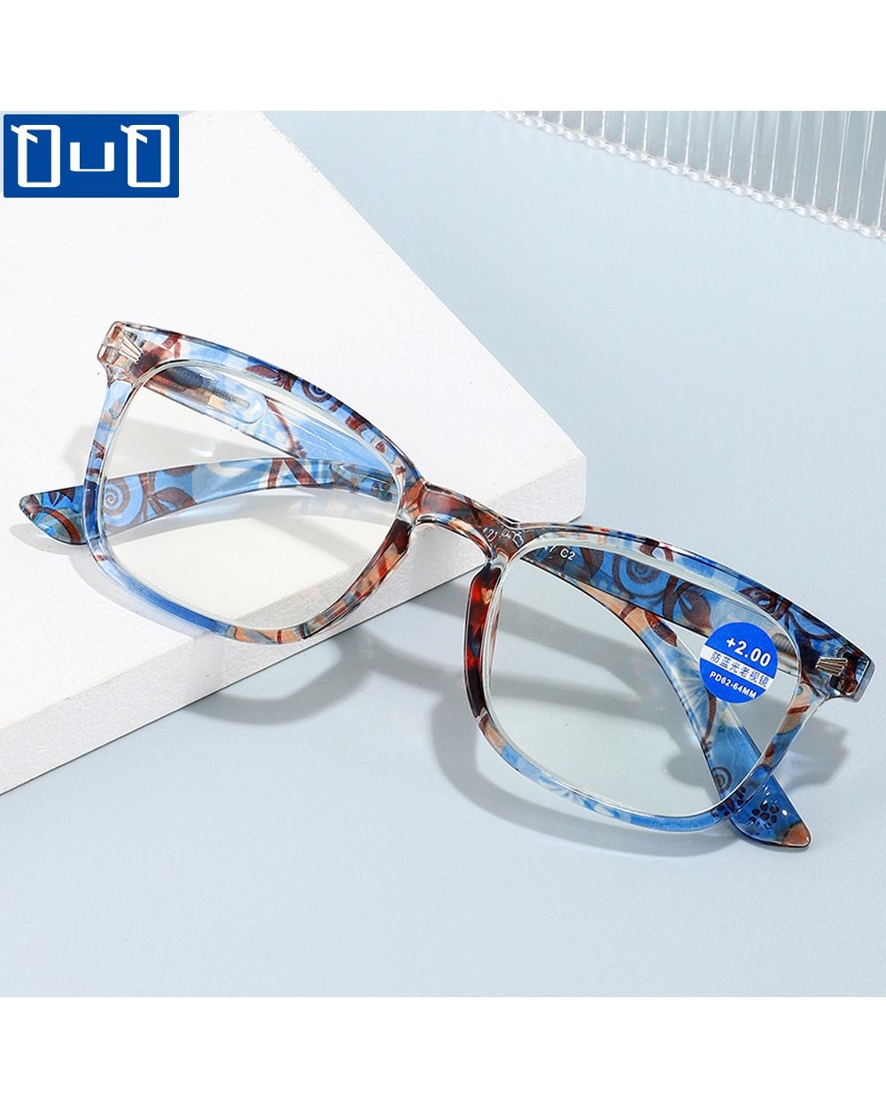 Fashion Anti-Blue Light Reading Glasses Square Frame Women Men Lightweight Presbyopic Floral Printed Eyewear Glasses +1 front-2