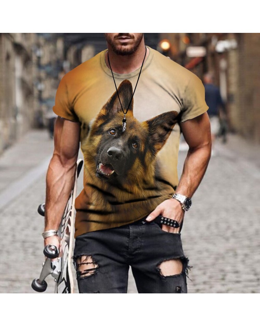 NEW 3d Printing T-shirt for Men Cute Alaskan Shepherd Sled Dog front-5