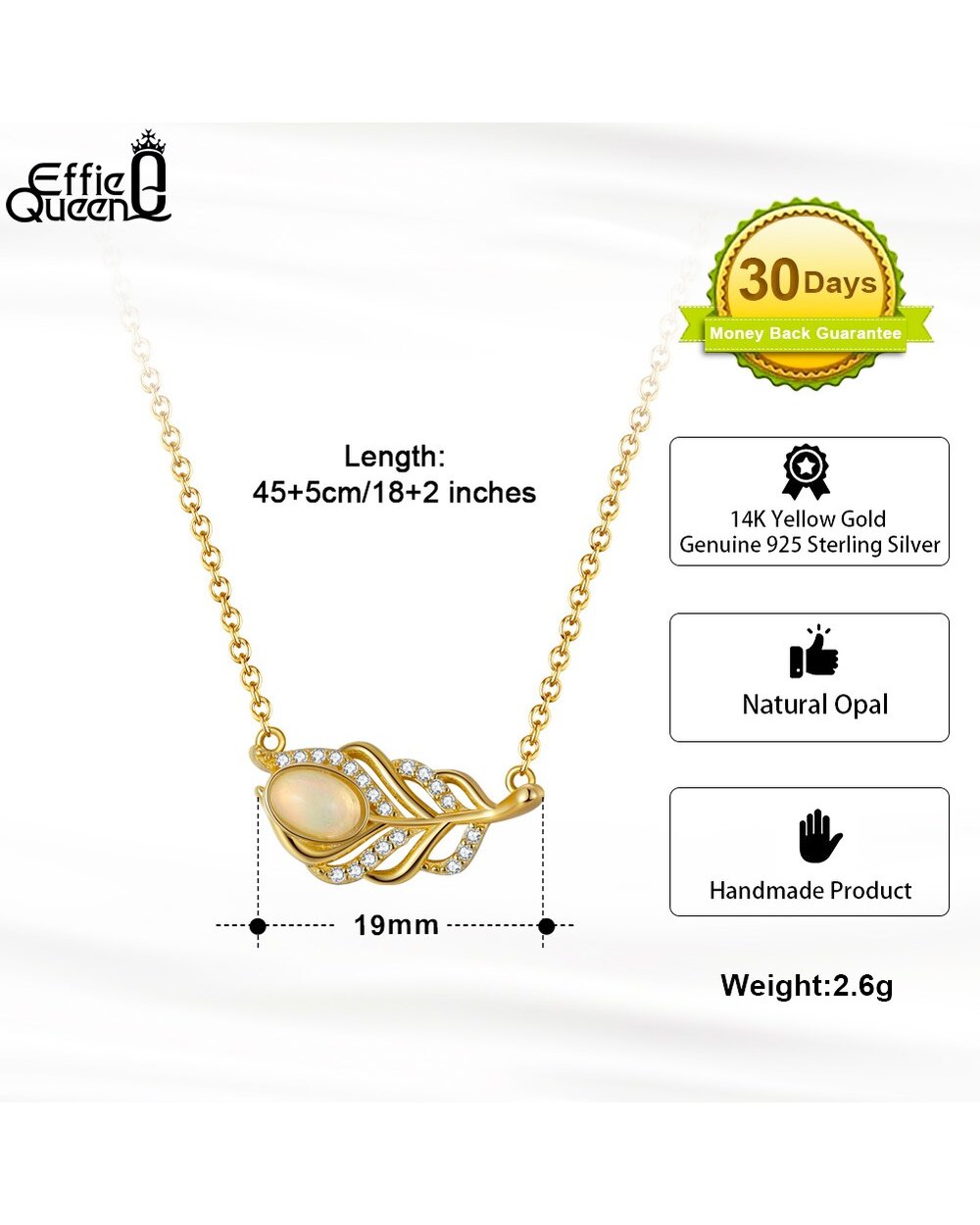 To My Mommy Gift for Mom Natural Opal Feather Design Necklace 925 Sterling Silver Jewelry for Woman front-5