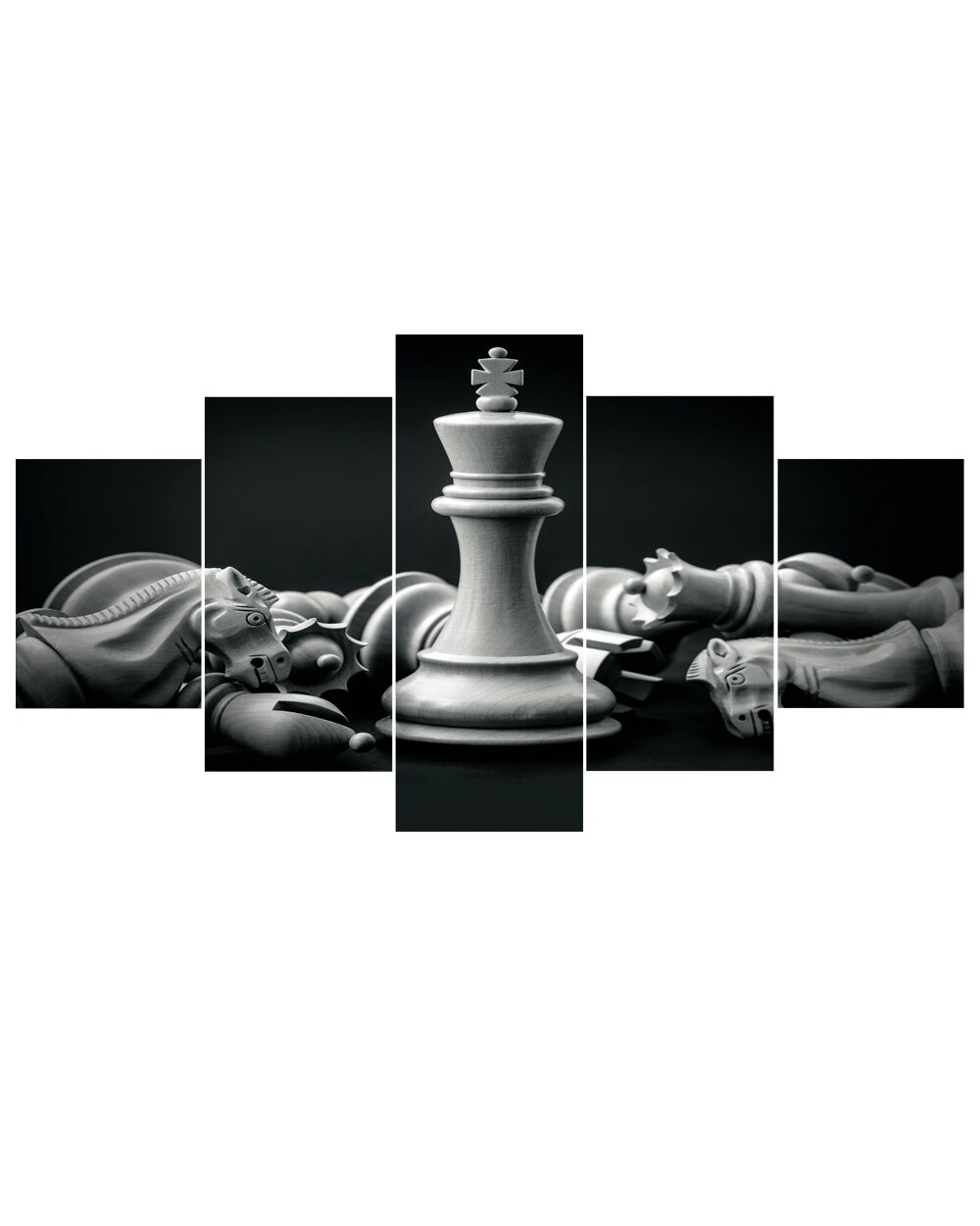 Black And White Chess Picture Print Sports 5 Panel Canvas Art Wall Decor front-2