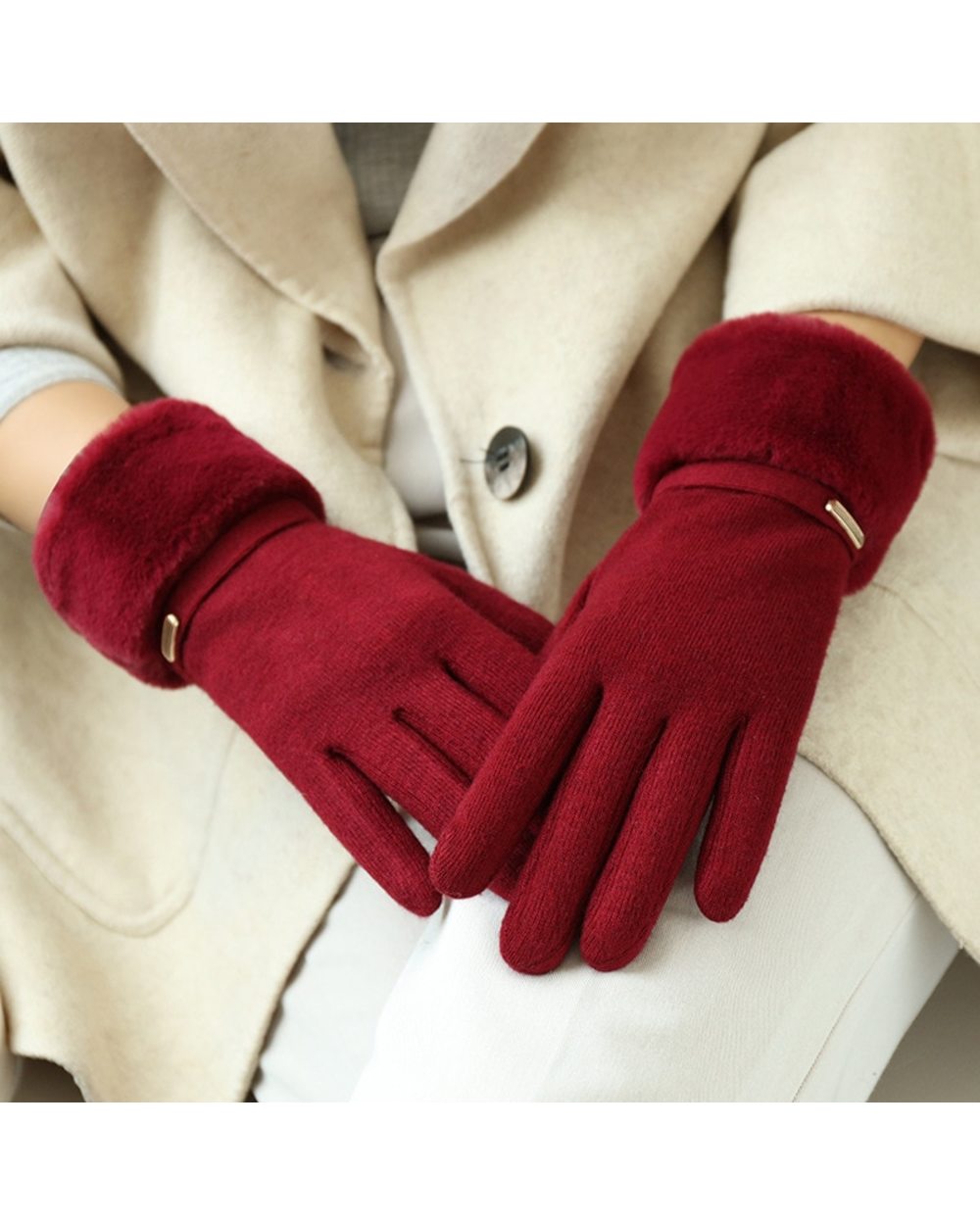 Winter Women Keep Warm Plus Velvet Touch Screen Thicken Plush Wrist Suede Gloves Fashion Personality Elegant Drive Cycl front-0