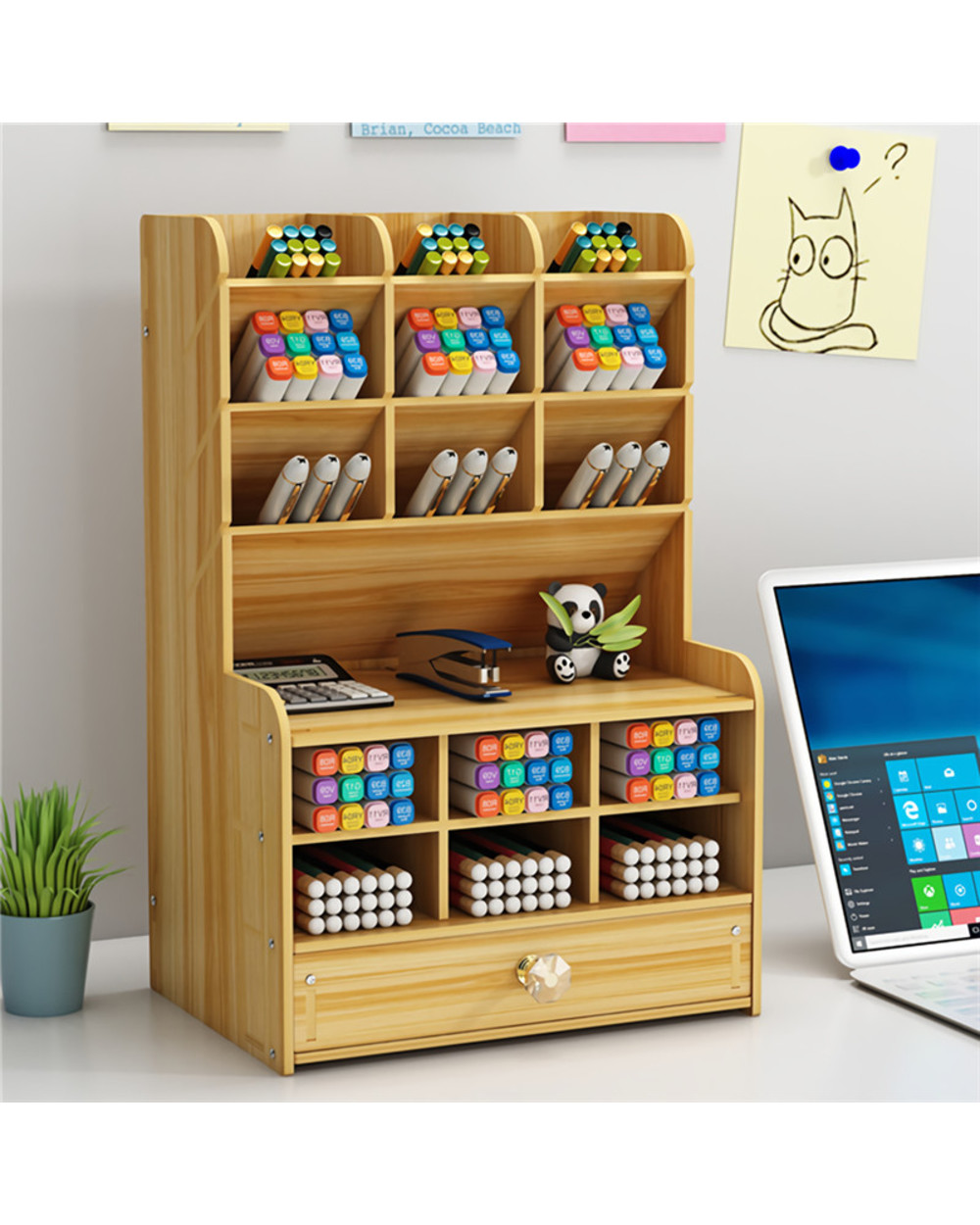 2021 Creative Multi-Function Wooden Desktop Pen Holder Office School Stationery Storage Stand Case Desk Pen Pencil Orga front-0