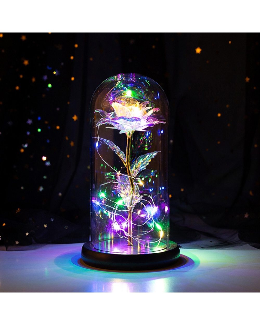 Beauty and Beast Light Rose Flower Glass Cover LED Battery Lamp Gift For Valentine's Day front-0