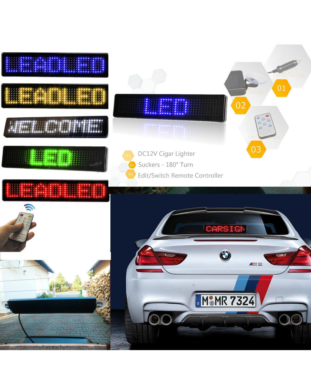 23Cm 12V Led Car Sign Remote Control Programmable Scrolling Message Led Display Screen 7X41 Pixels front-1