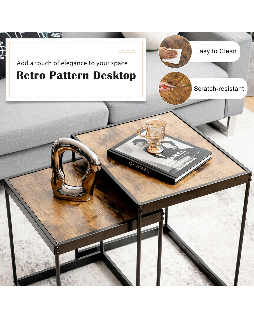 Modern Nesting Side 2 Set Coffee Tables front-3