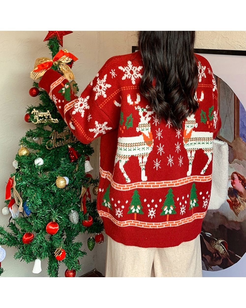 Christmas Mid-length Plus Oversized New Version Handmade Sweater 700g front-2