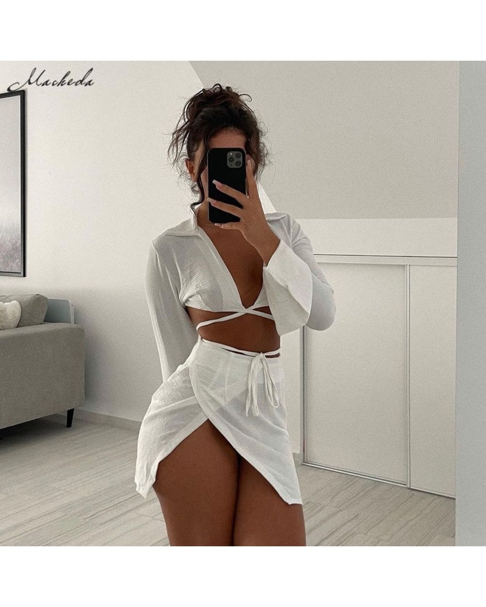 Summer Fashion White Slim Set Women Sexy Shirt And High Waits Mini Skirt Street Casual Two Pieces Sets front-2