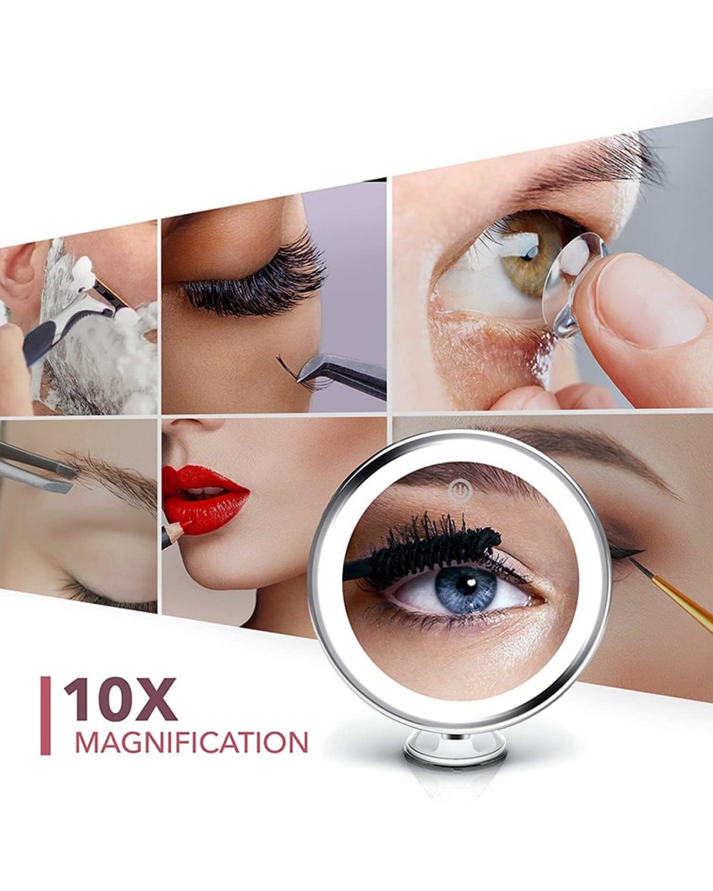 Portable 3 Colors Lighting Touch Screen 10X Magnifying Vanity Mirror front-2