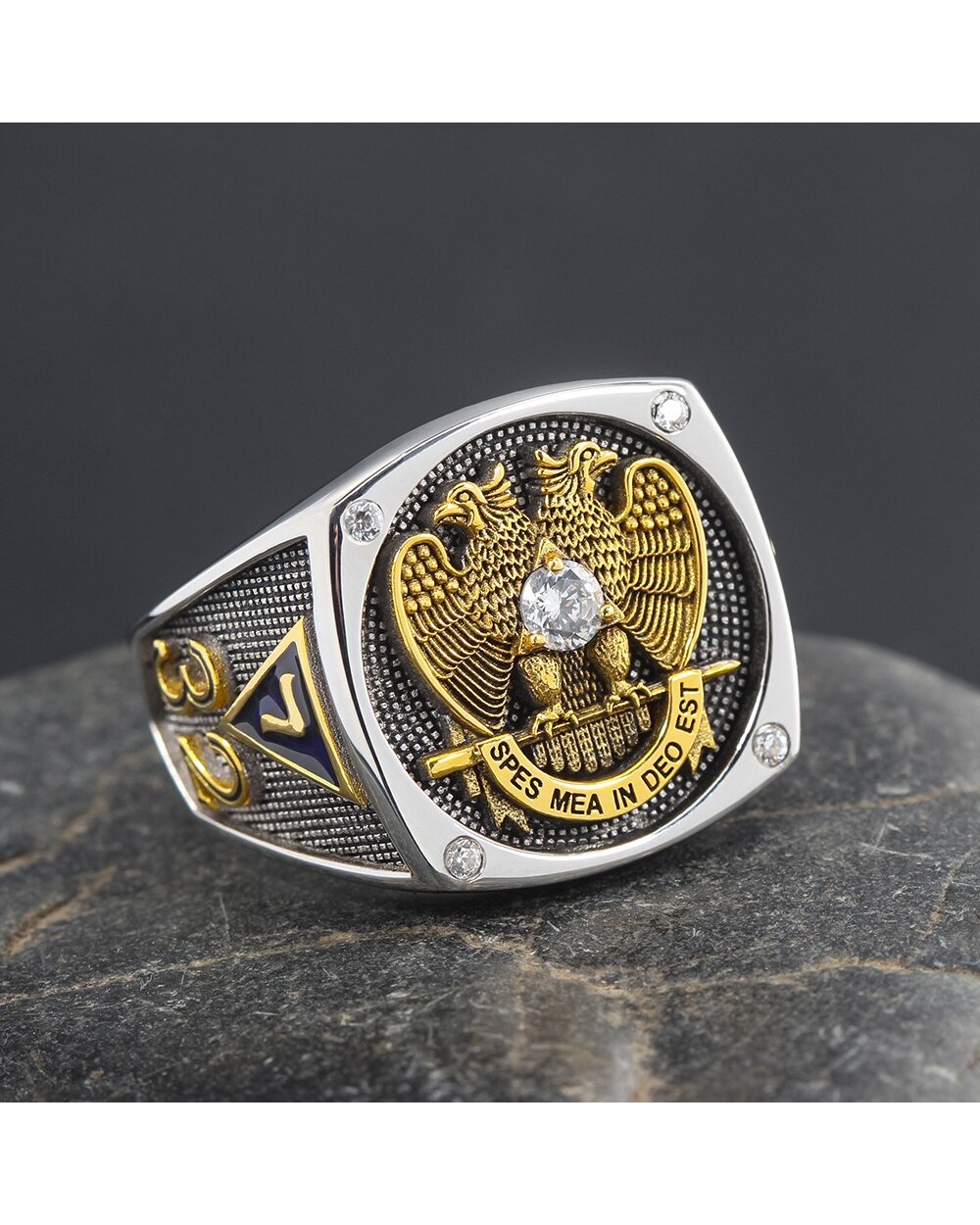 Scottish Rite 14th, 32nd Degree, Widow's Son Sterling Silver Ring front-0