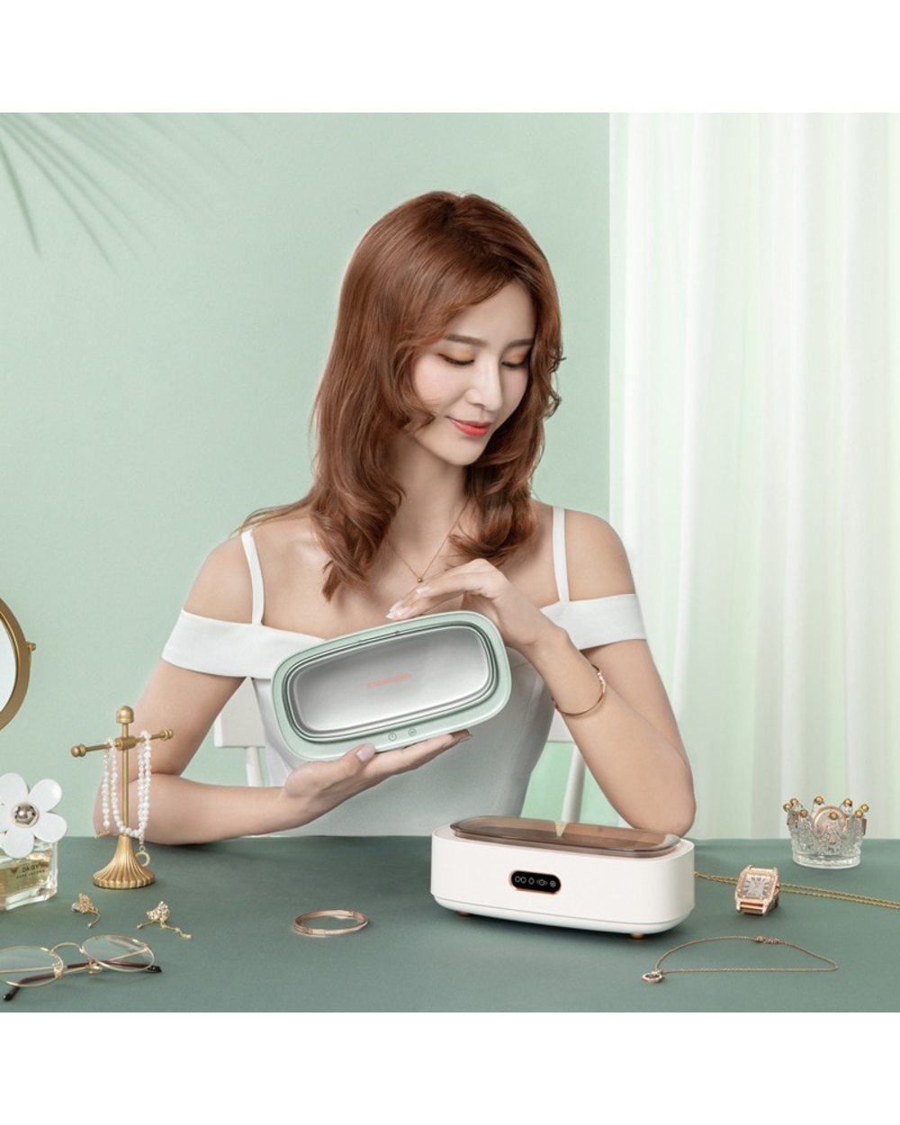 Portable Ultrasonic Cleaner Stain Ultra Sonic Cleaner Mini Washing Machine Foy Glasses Jewelry Watch Razor Denture Cont front-2