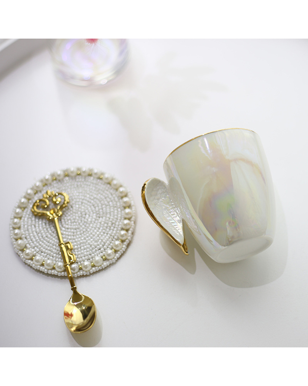 Creative White Ceramic Coffee Mug Gold Plated Handle Angel Wings Office Home Tea Milk Porcelain Mugs Couple Gift Home D front-2