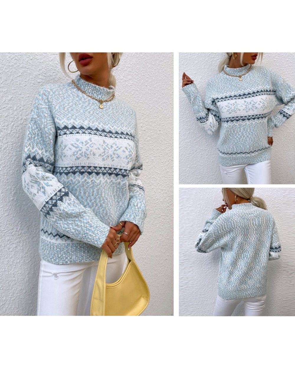 Christmas Turtleneck Snowflake Knit Loose Women Sweater Winter Fashion Warm Pullover Sweaters Lady All-match Jumper front-4
